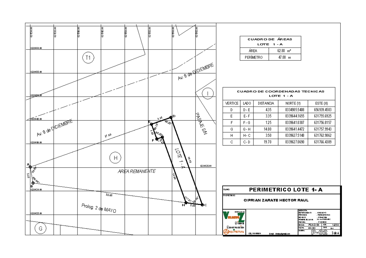 LOTE1A - subdivision de lote - VERTICE LADO E - F DISTANCIA NORTE (Y