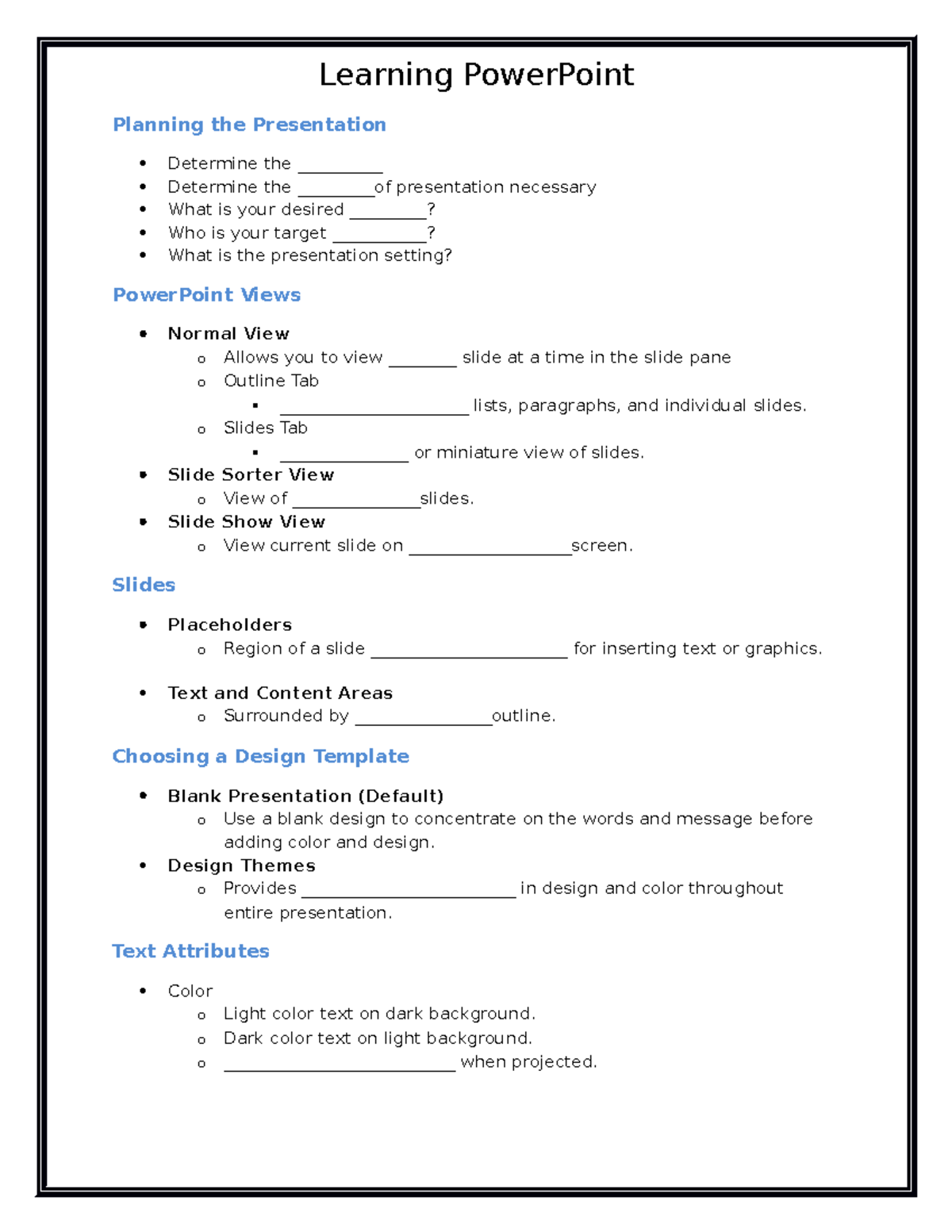 Learning Power Point Guided Notes - Learning PowerPoint Planning the ...