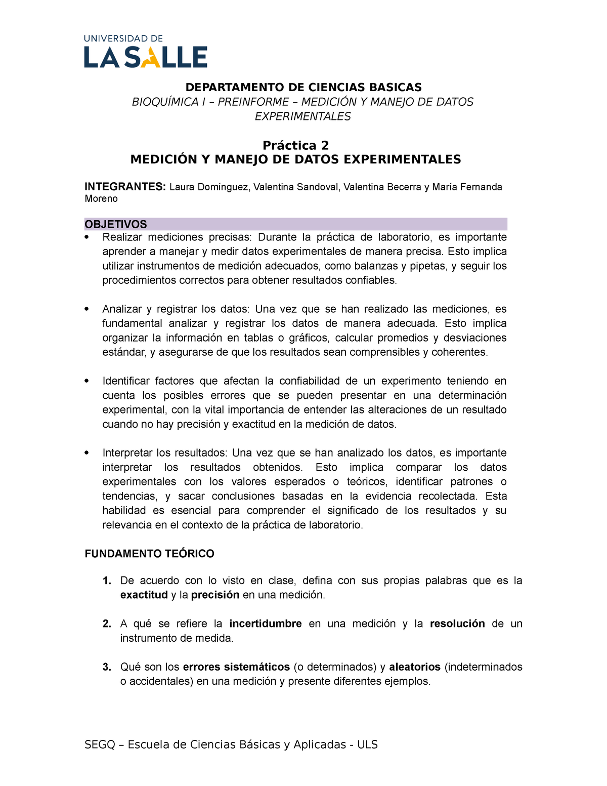 Preinforme #2 - Bioquimica - DEPARTAMENTO DE CIENCIAS BASICAS ...