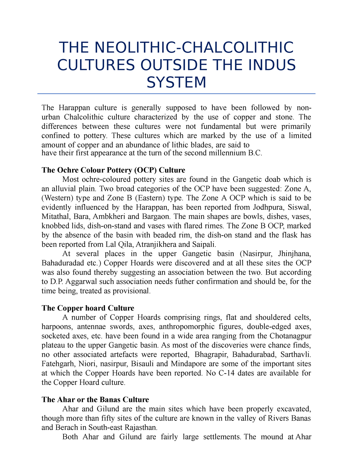 THE Neolithic- Chalcolithic Cultures Outside THE Indus System - THE ...