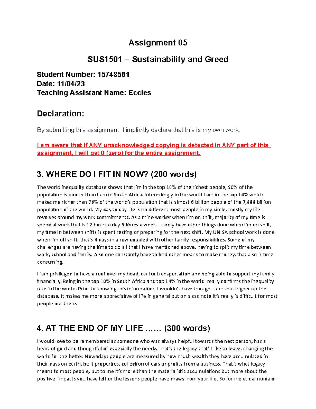 sustainability and greed essay