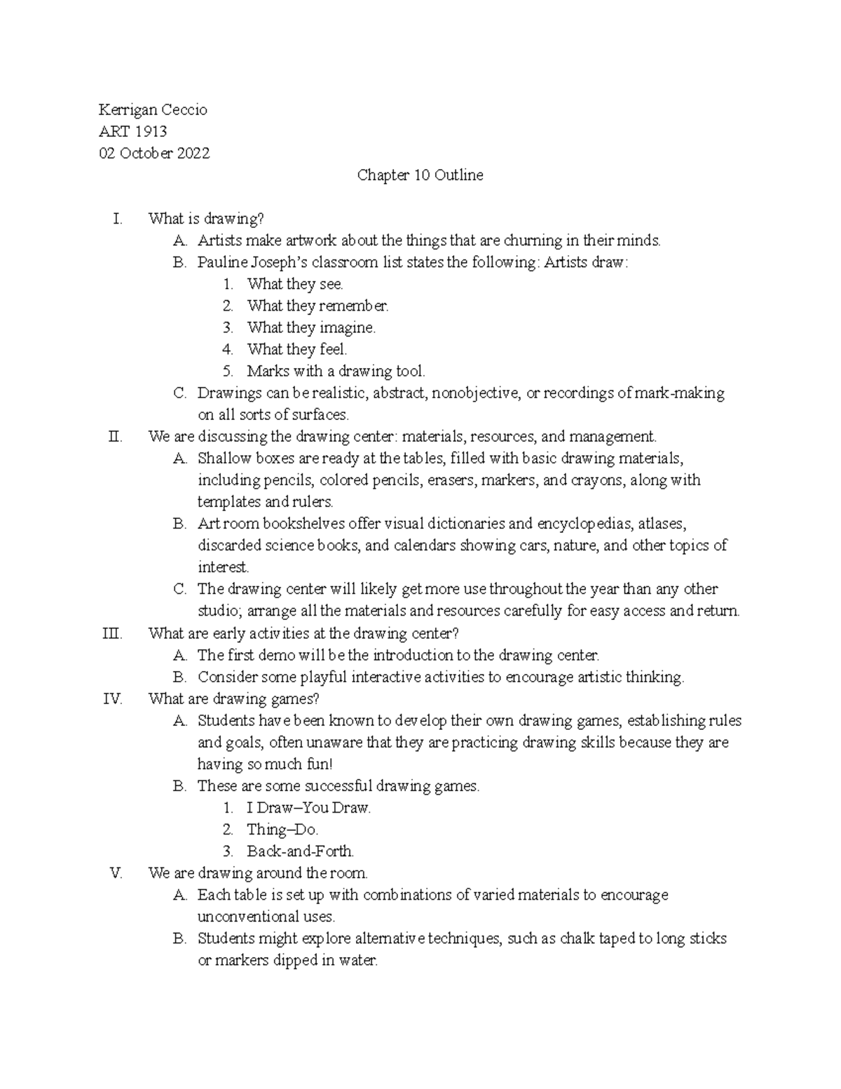 Chapter 10 Outline - Kerrigan Ceccio ART 1913 02 October 2022 Chapter ...