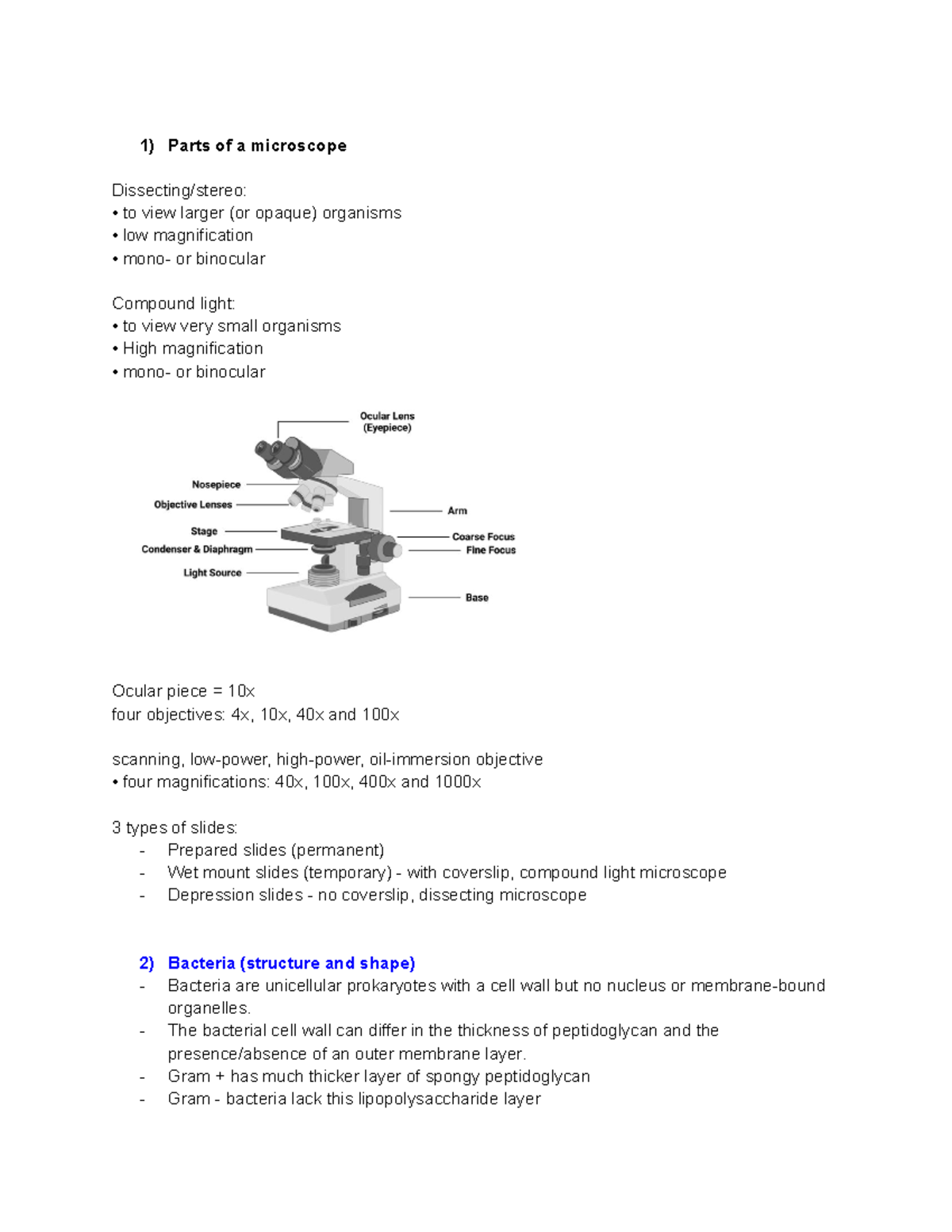 Bisc 120 lab exam notes - Parts of a microscope Dissecting/stereo: to ...