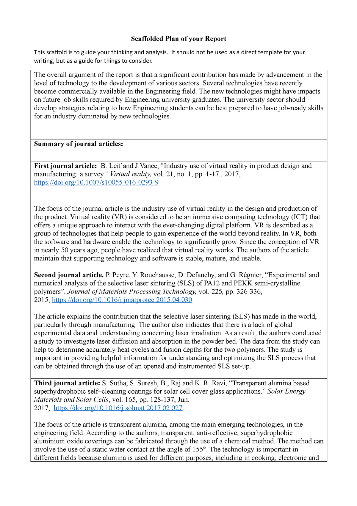 research report scaffold example