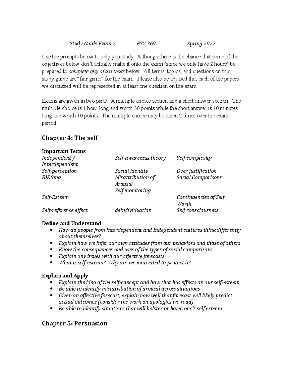Study Guide Exam 2 PSY 360 Spring 2022 - Study Guide Exam 2 PSY 360 ...