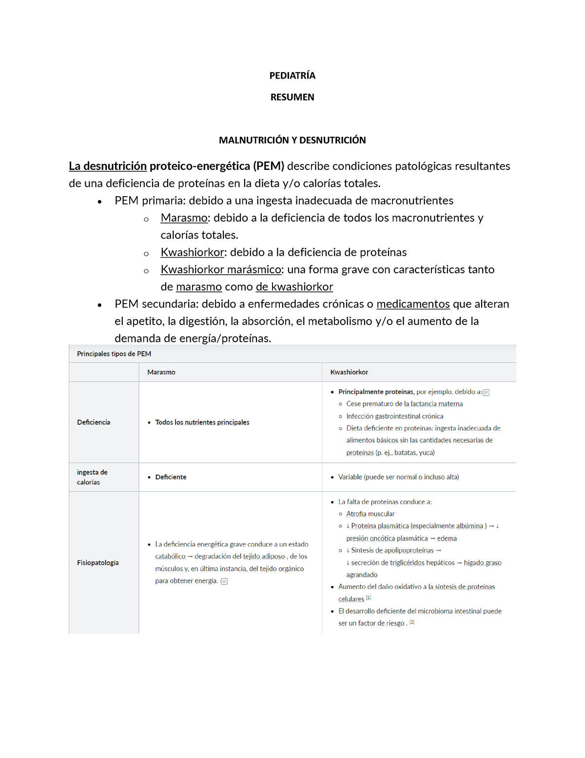 Desnutrición Proteico-calórica - PEDIATRÕA RESUMEN MALNUTRICI”N Y ...