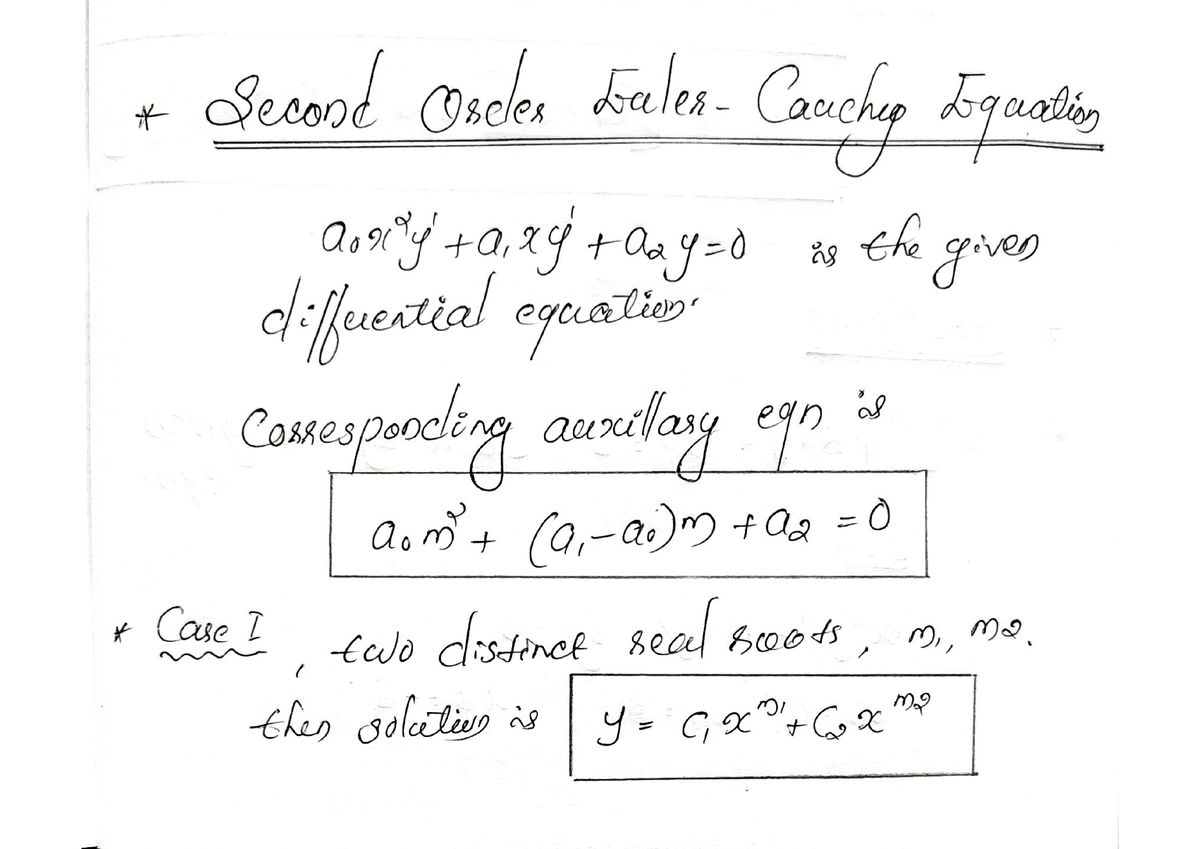 Second Order Euler - Cauchy Equation (ODE) - B.tech - Studocu