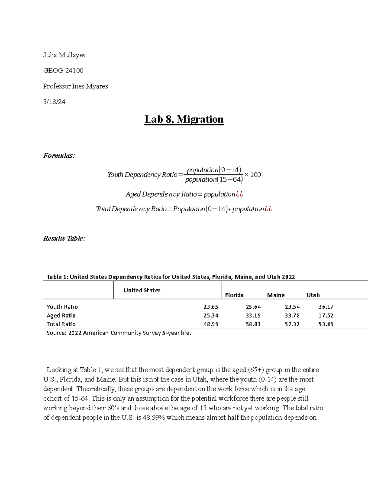 Lab+8+mig - Lab - Julia Mullayev GEOG 24100 Professor Ines Myares 3/18 ...