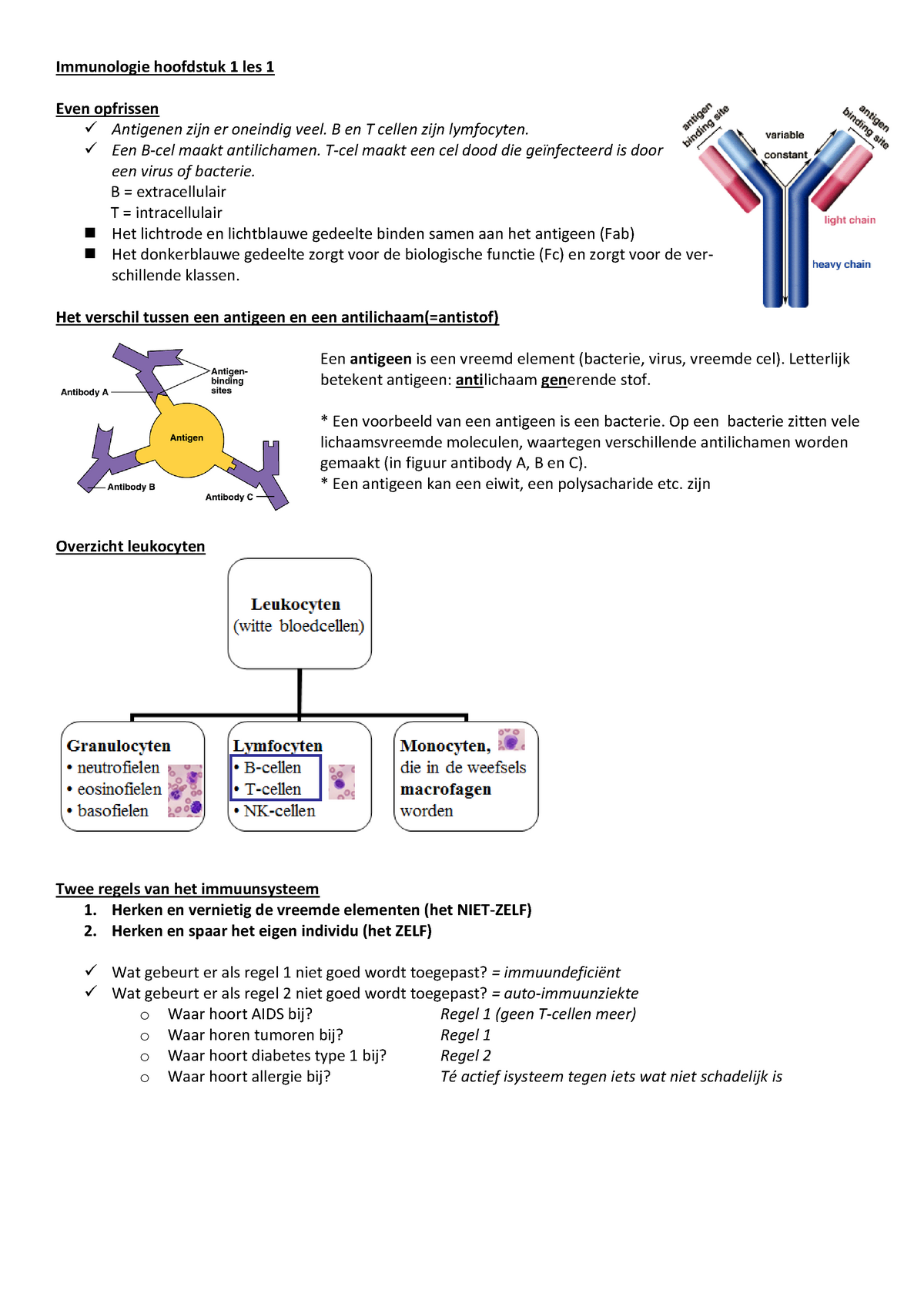 Samenvatting Medische Immunologie: College(s) 1-6 - Immunologie ...