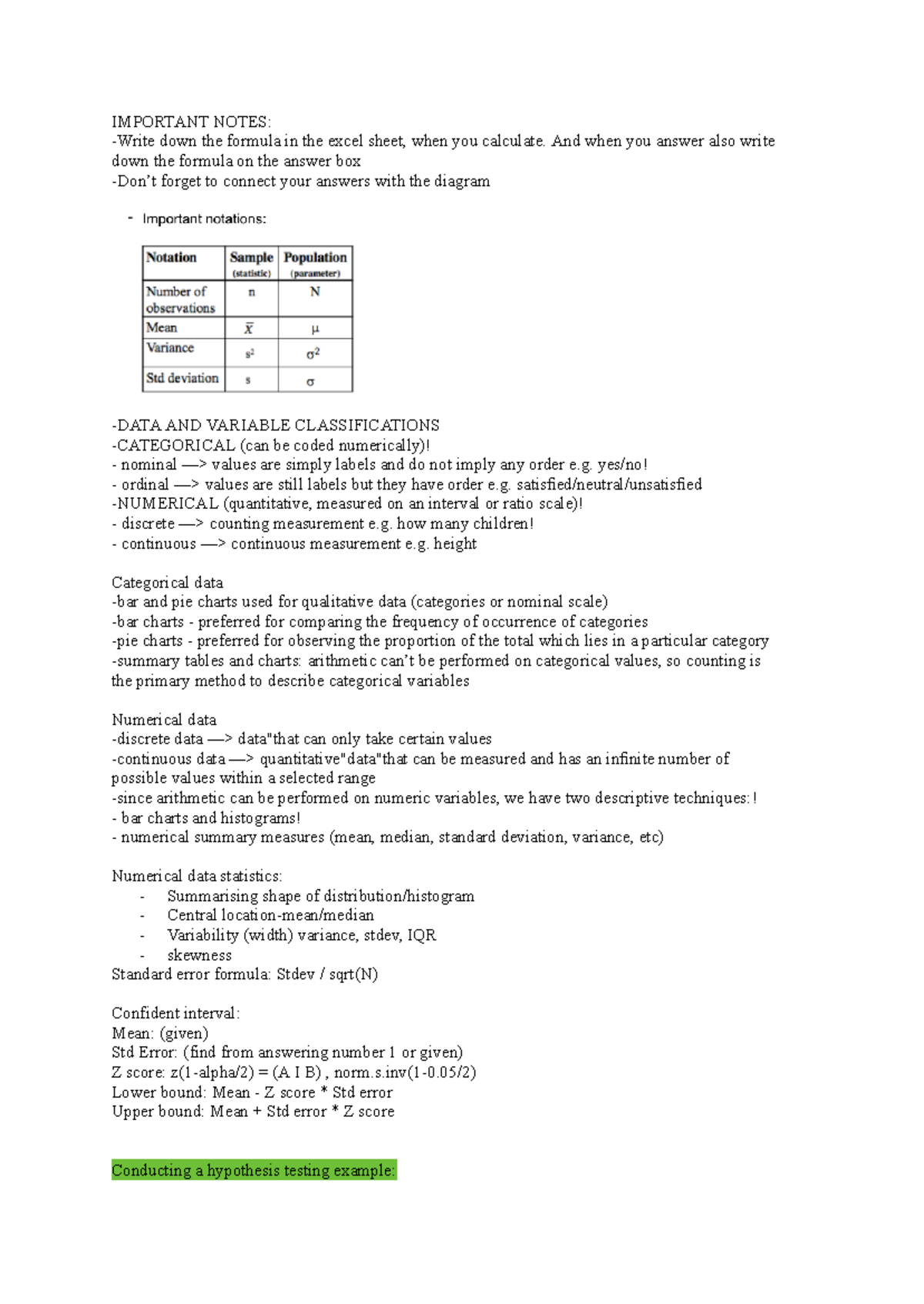 ETF1100 notes - IMPORTANT NOTES: -Write down the formula in the excel ...