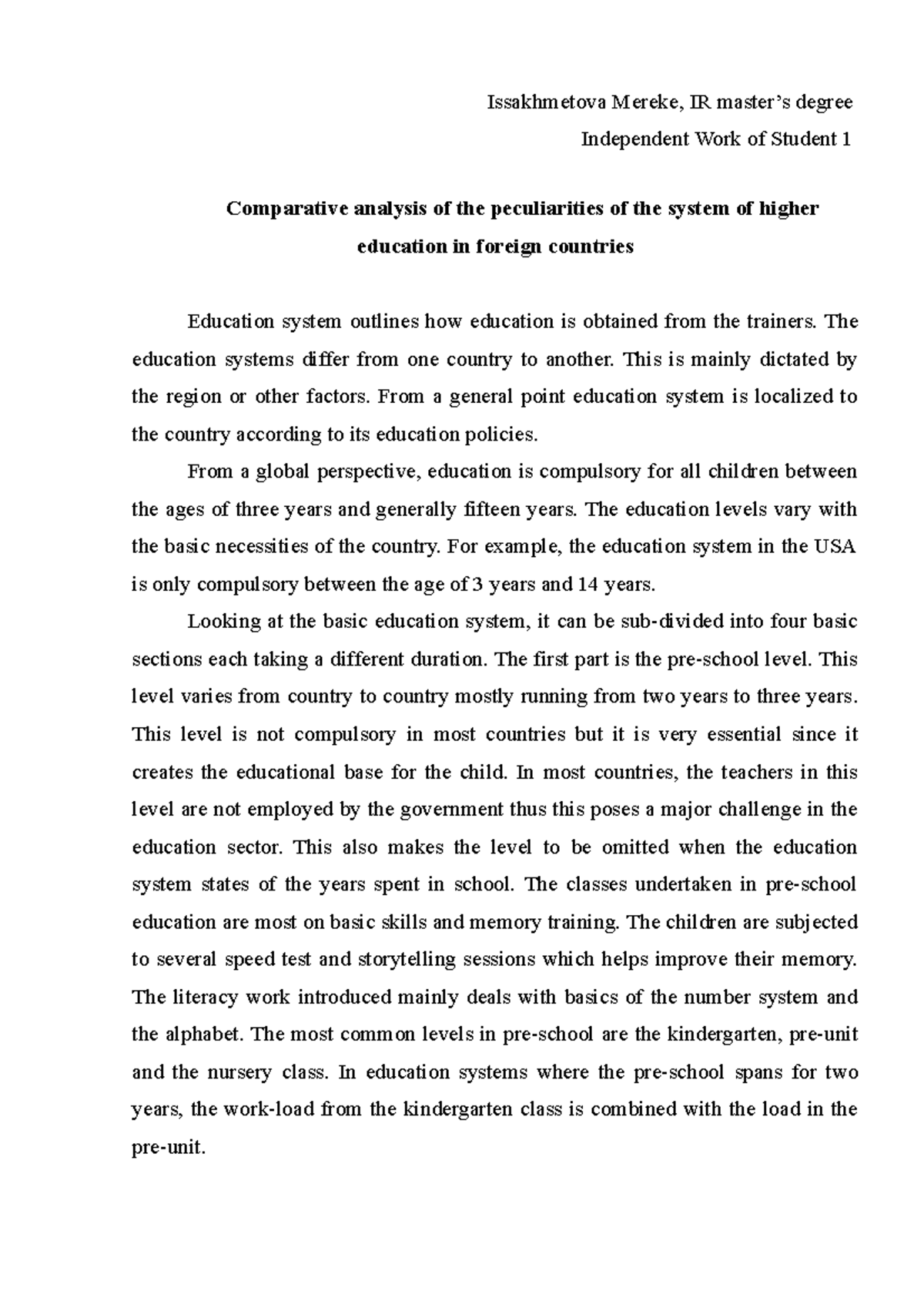 Comparative analysis of the peculiarities of the system of higher ...