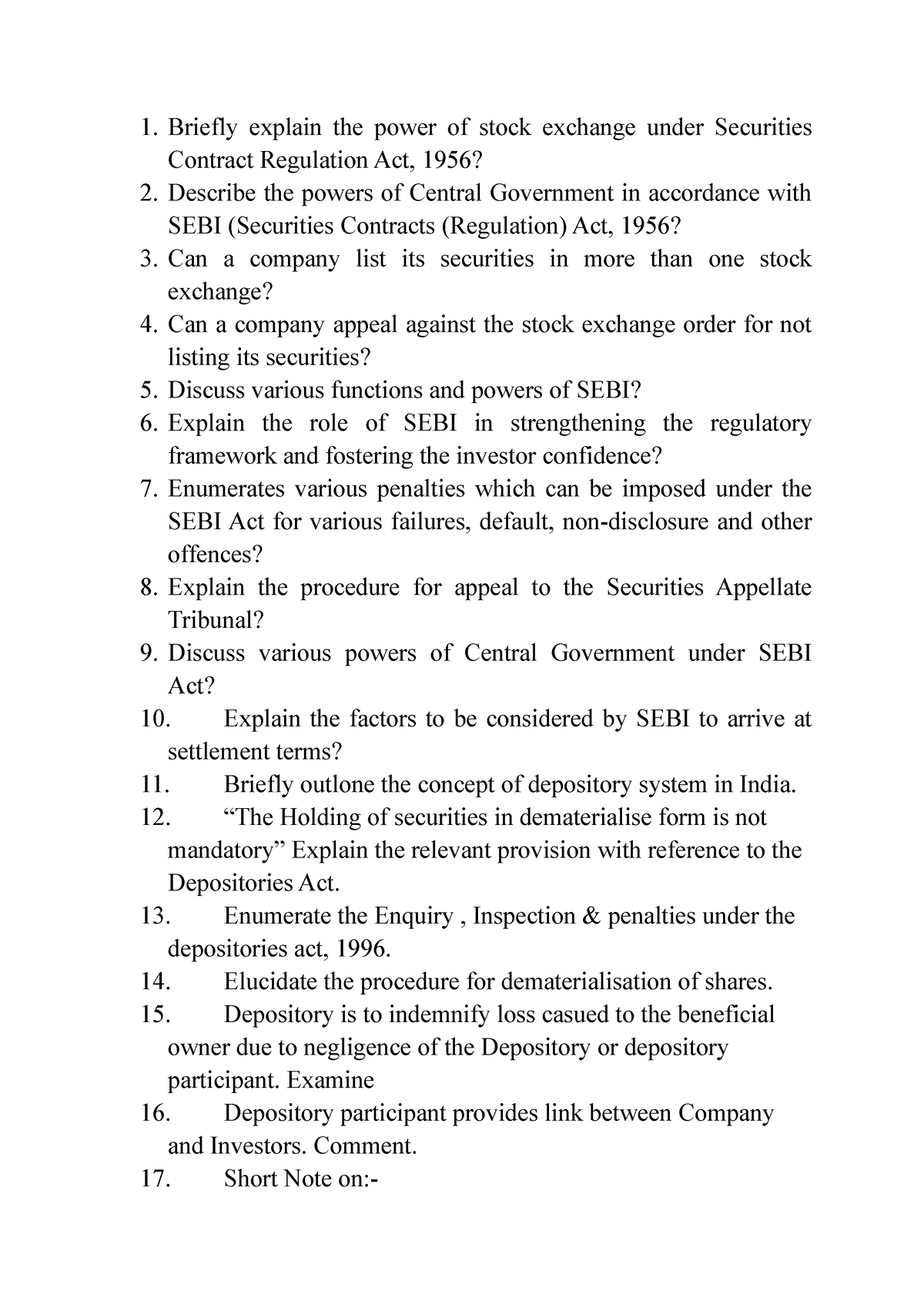 SCRA mains Briefly explain the power of stock exchange under Securities Contract Regulation