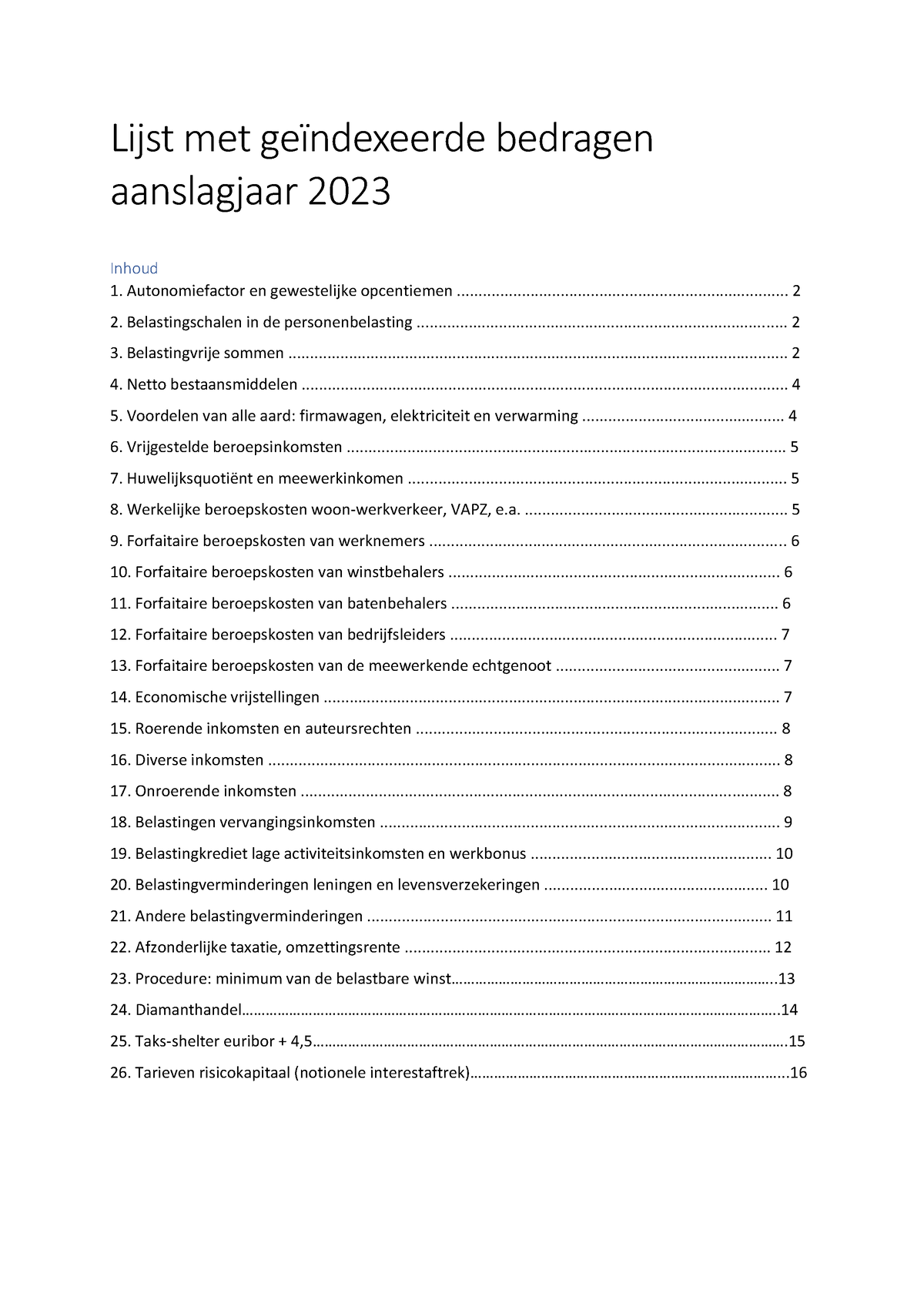 Lijst Geïndexeerde Bedragen AJ 2023 - Lijst Met Geïndexeerde Bedragen ...