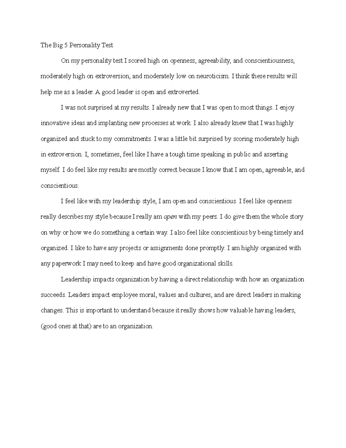 The Big 5 Personality Test 16 The Big 5 Personality Test On my