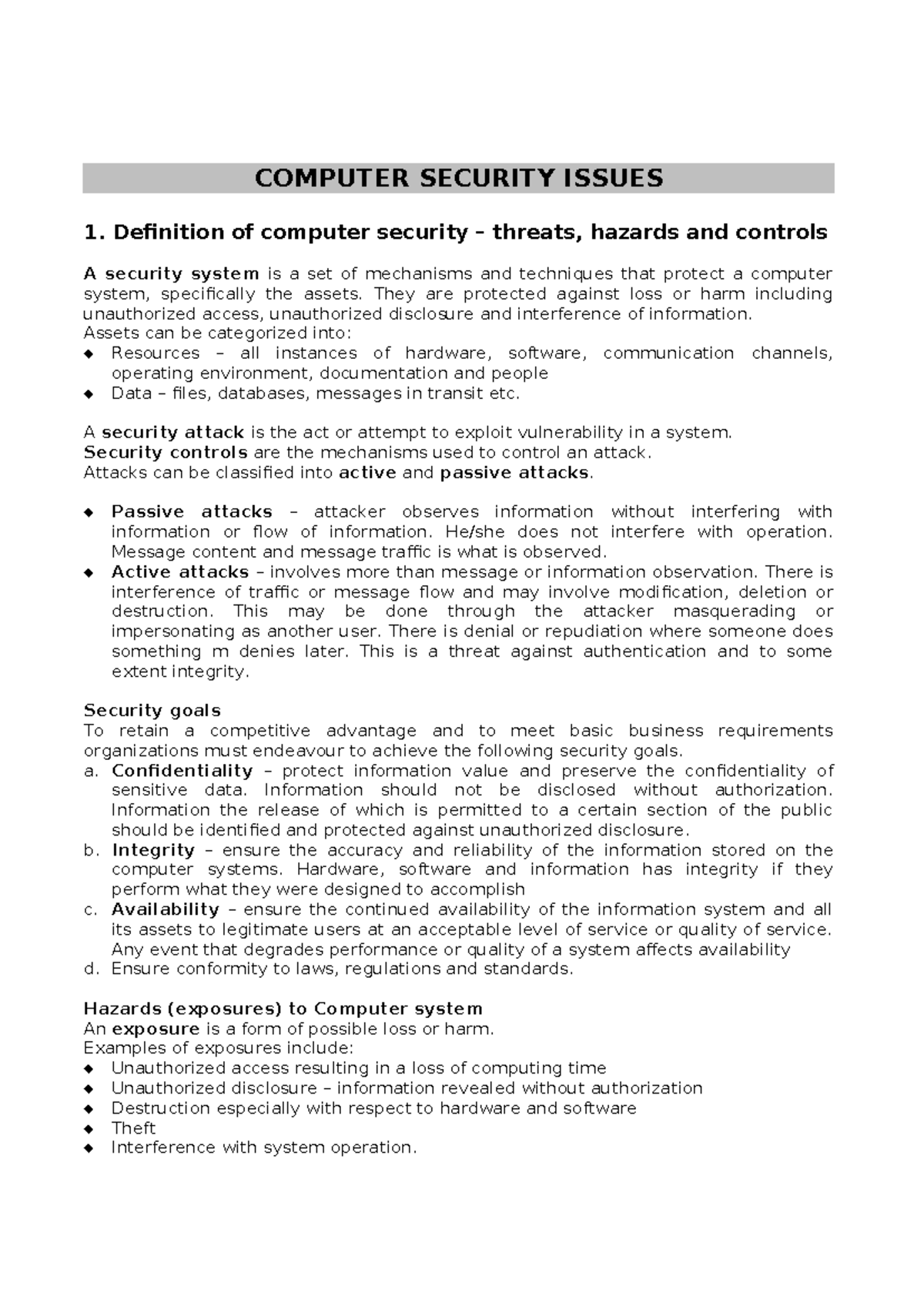 ICT Topic 8. Computer Security - COMPUTER SECURITY ISSUES 1. Definition ...