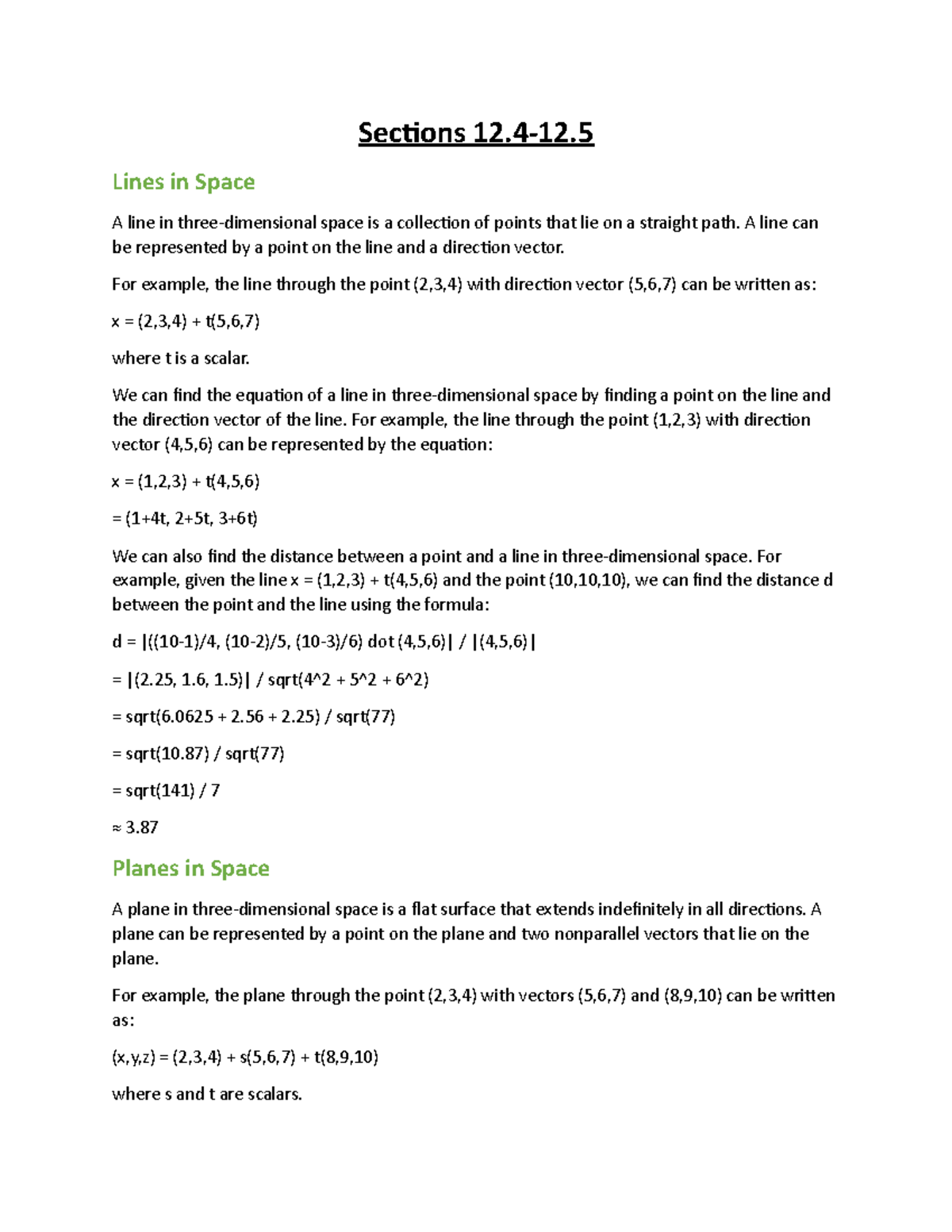 Lines and Planes in Space Sections 1212. Lines in Space A line in