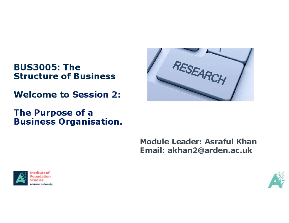 Lesson+2+SOB+BL - BUS3005: The Structure of Business Welcome to Session ...