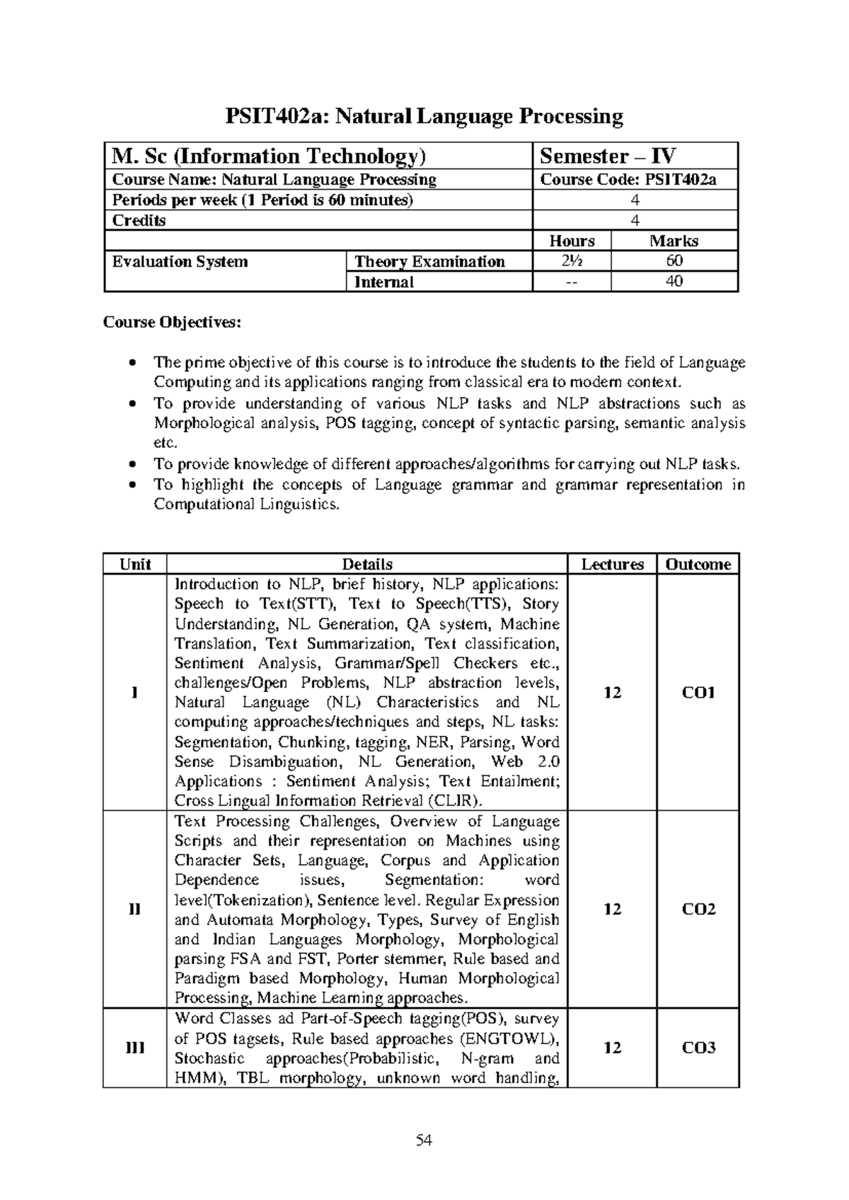 Sys - sys - 54 PSIT402a: Natural Language Processing M. Sc (Information ...