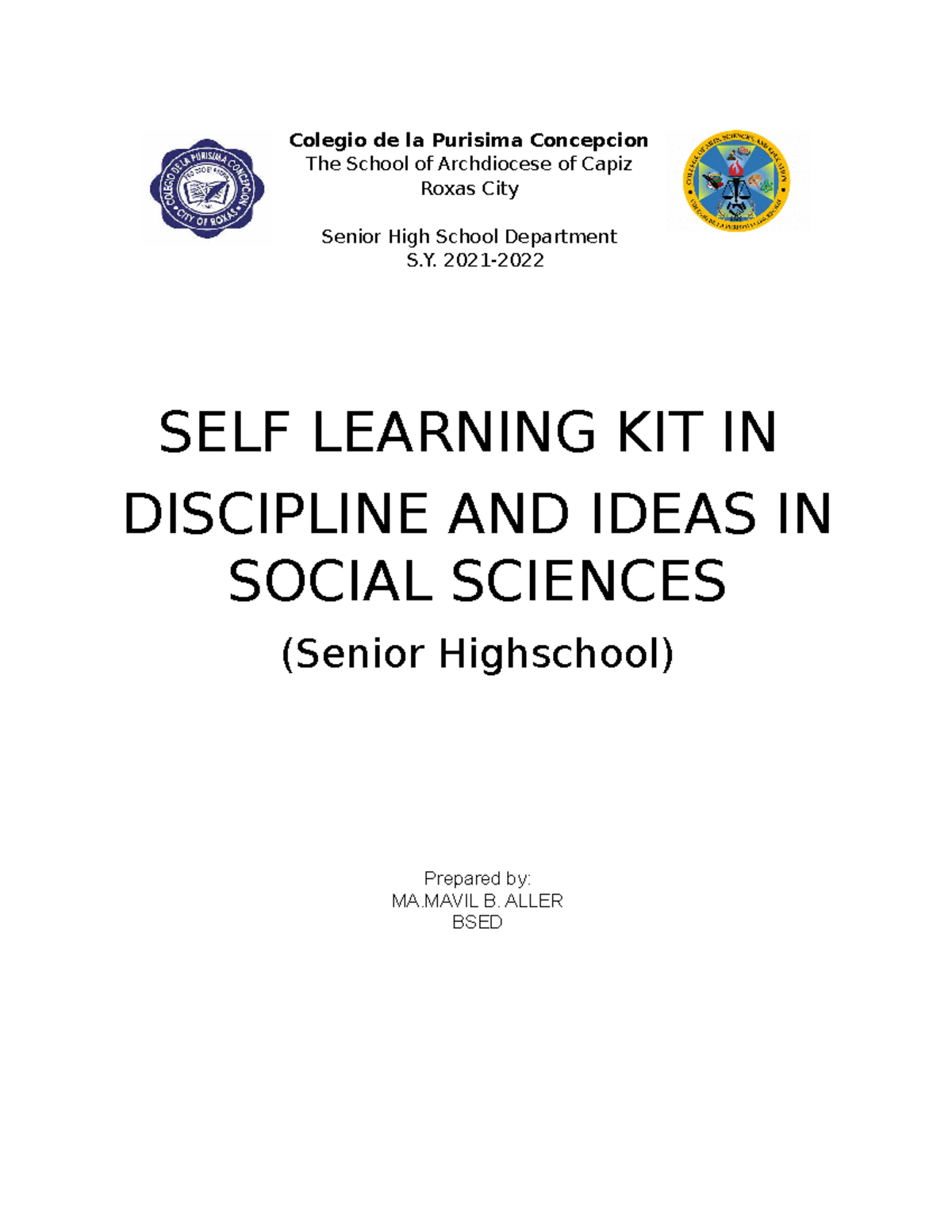 Self Learning Kit in DISS.... - Colegio de la Purisima Concepcion The ...