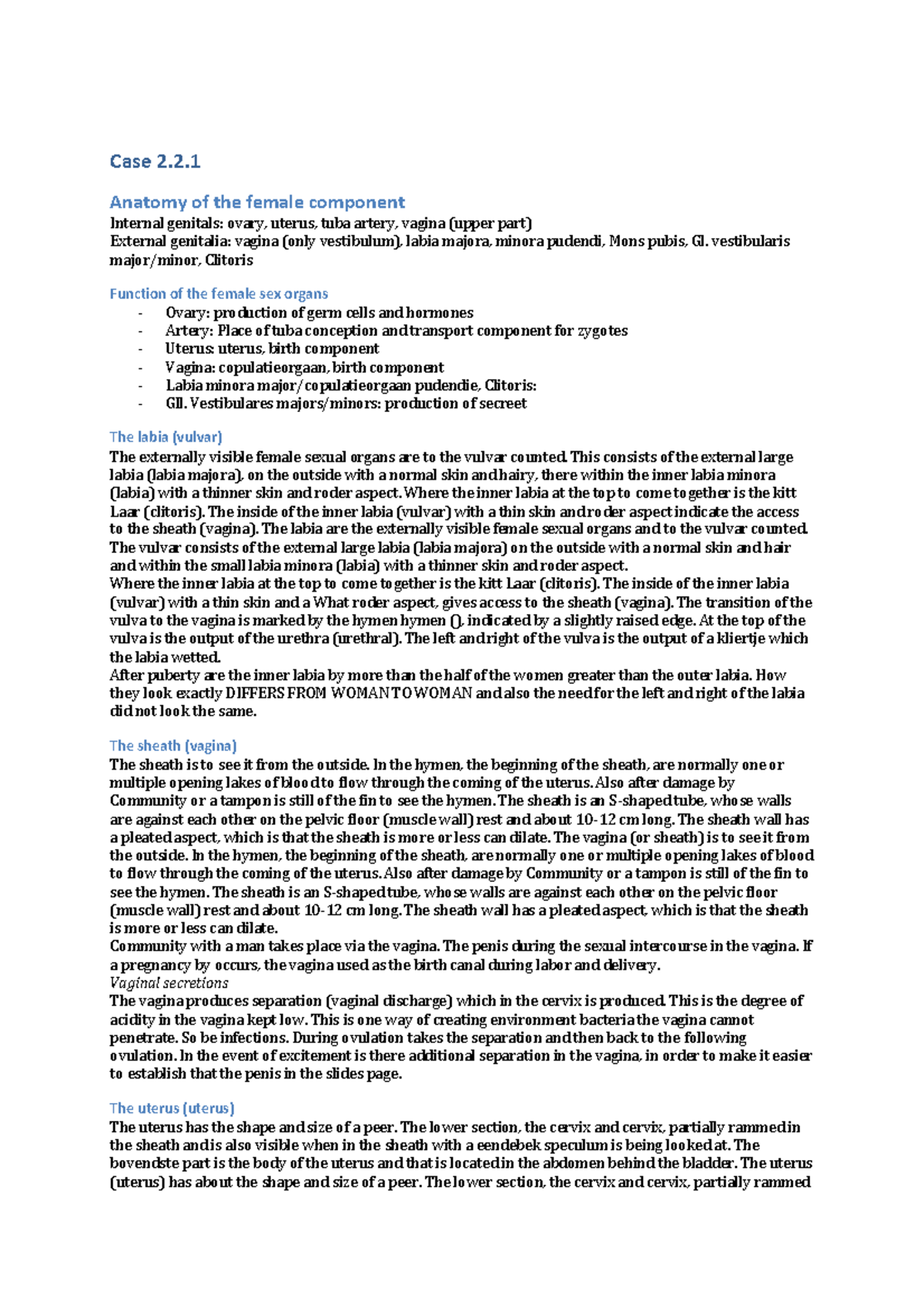 Tutorinstructies Blok 2 - Case 2. Anatomy of the female component ...