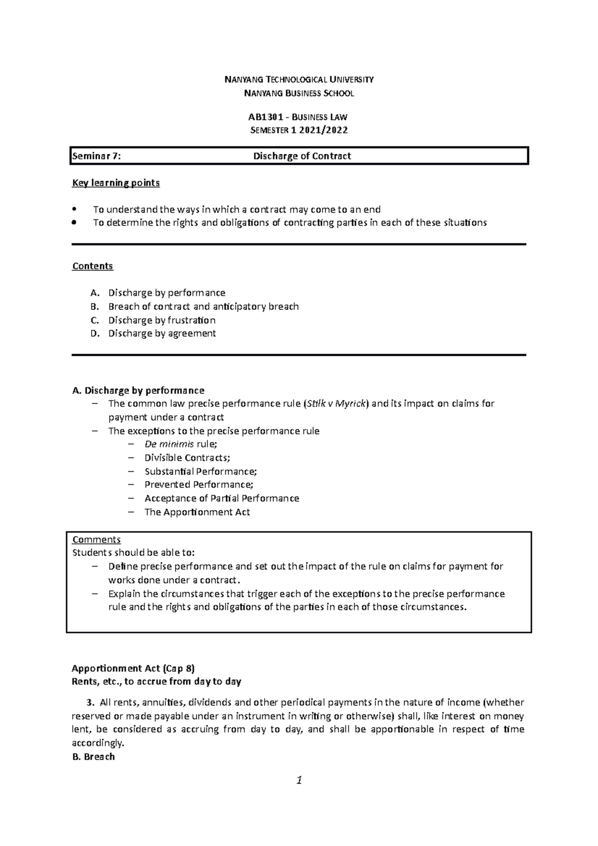 S1 Notes for seminar 1 with pointers required - NANYANG TECHNOLOGICAL ...