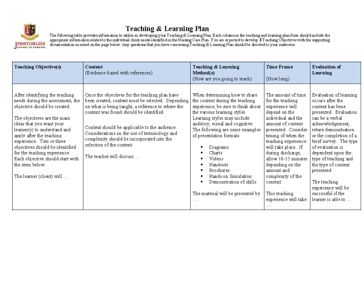 Geri Teching - Essays - Teaching & Learning Plan The following table ...