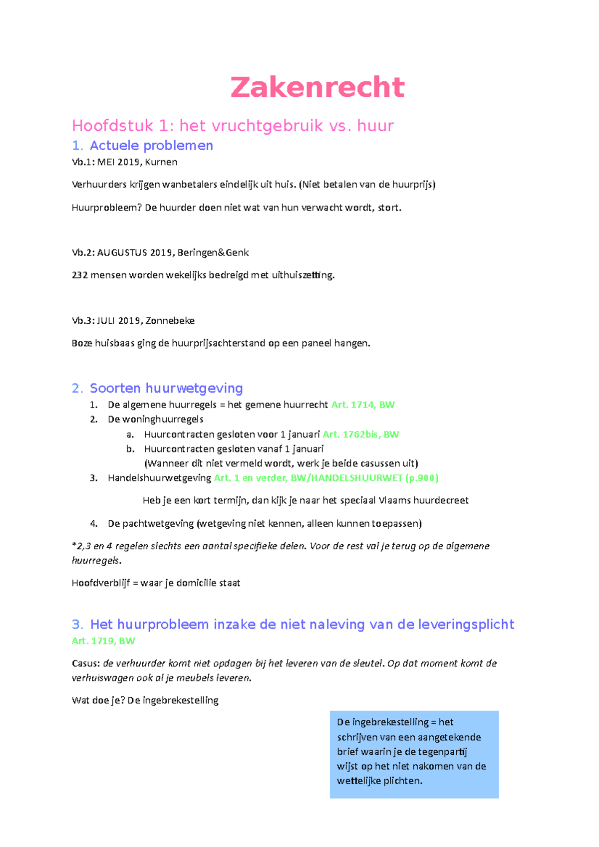 Zakenrecht Samenvatting - Zakenrecht Hoofdstuk 1: Het Vruchtgebruik Vs ...