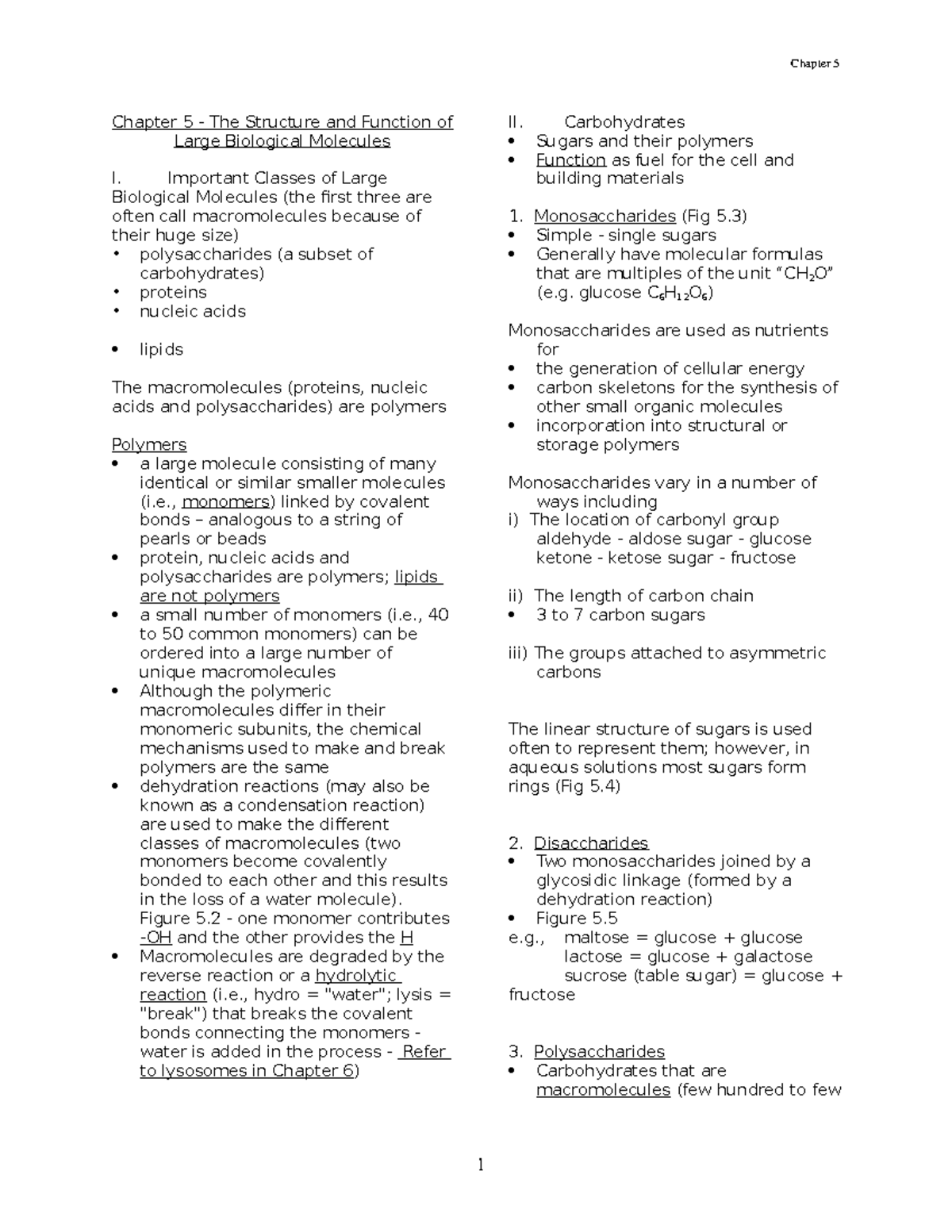 Chap 5 - Macromolecules - Chapter 5 Chapter 5 - The Structure and ...
