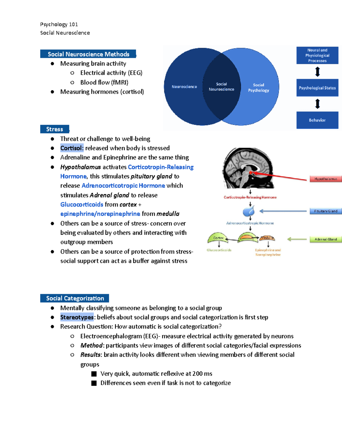 Psy 101 Social Neuroscience Lecture Notes Winter 23 Psychology 101 Psy 101 Social Neuroscience Lecture Notes Winter 23 Psychology 101