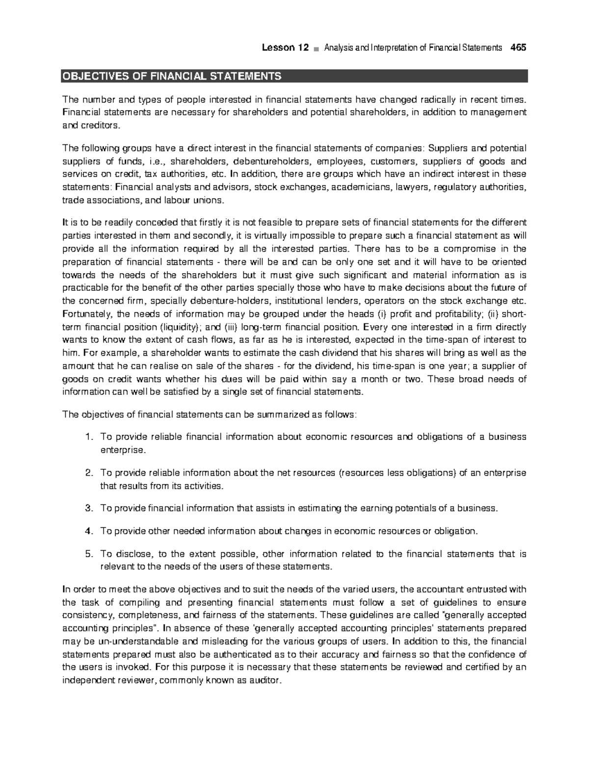 Cost Accounting Objectives OF Financial Statements Lesson 12