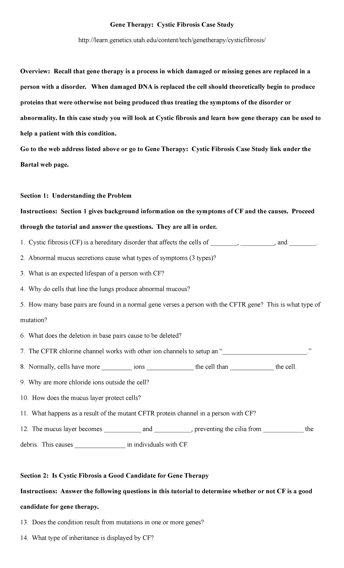 gene therapy cystic fibrosis case study answer key