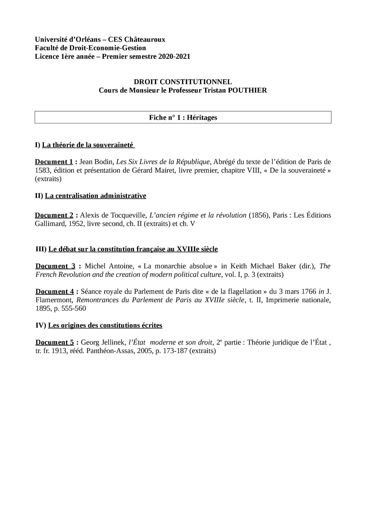 Fiche 1 Heritages Universite D Orleans Ces Chateauroux Faculte De Droit Economie Gestion Licence Studocu