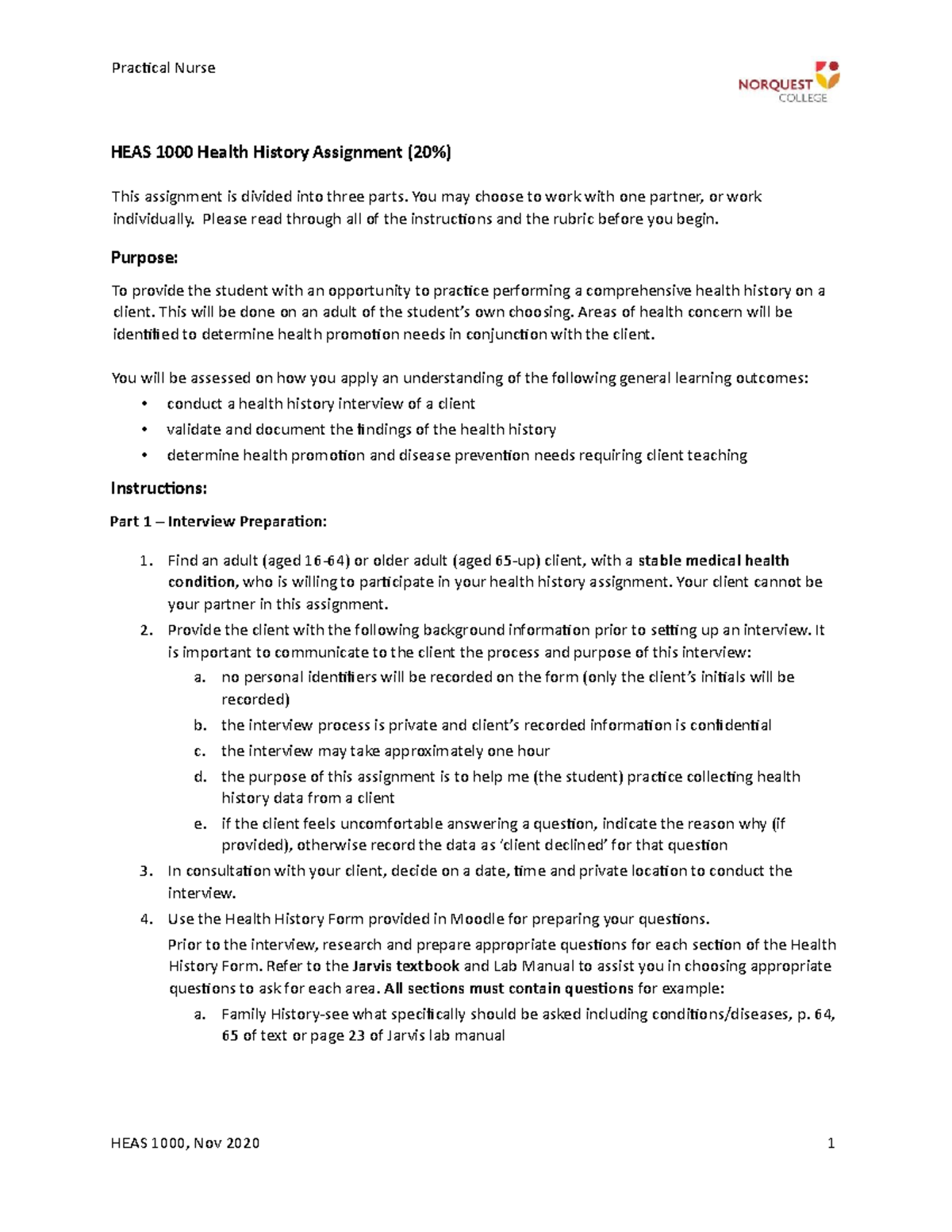 HEAS 1000 Health History Assignment Instructions-Revised Winter 2021 ...