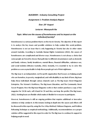 Assessment 1 BUS30032 Problem Analysis and Project Development Report-1 ...