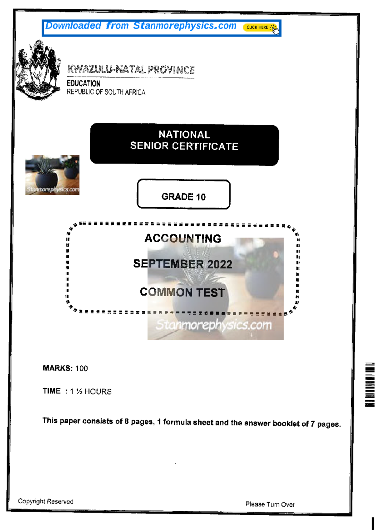 Accounting Grade 10 SEPT 2022 QP and Memo Company accounting Studocu