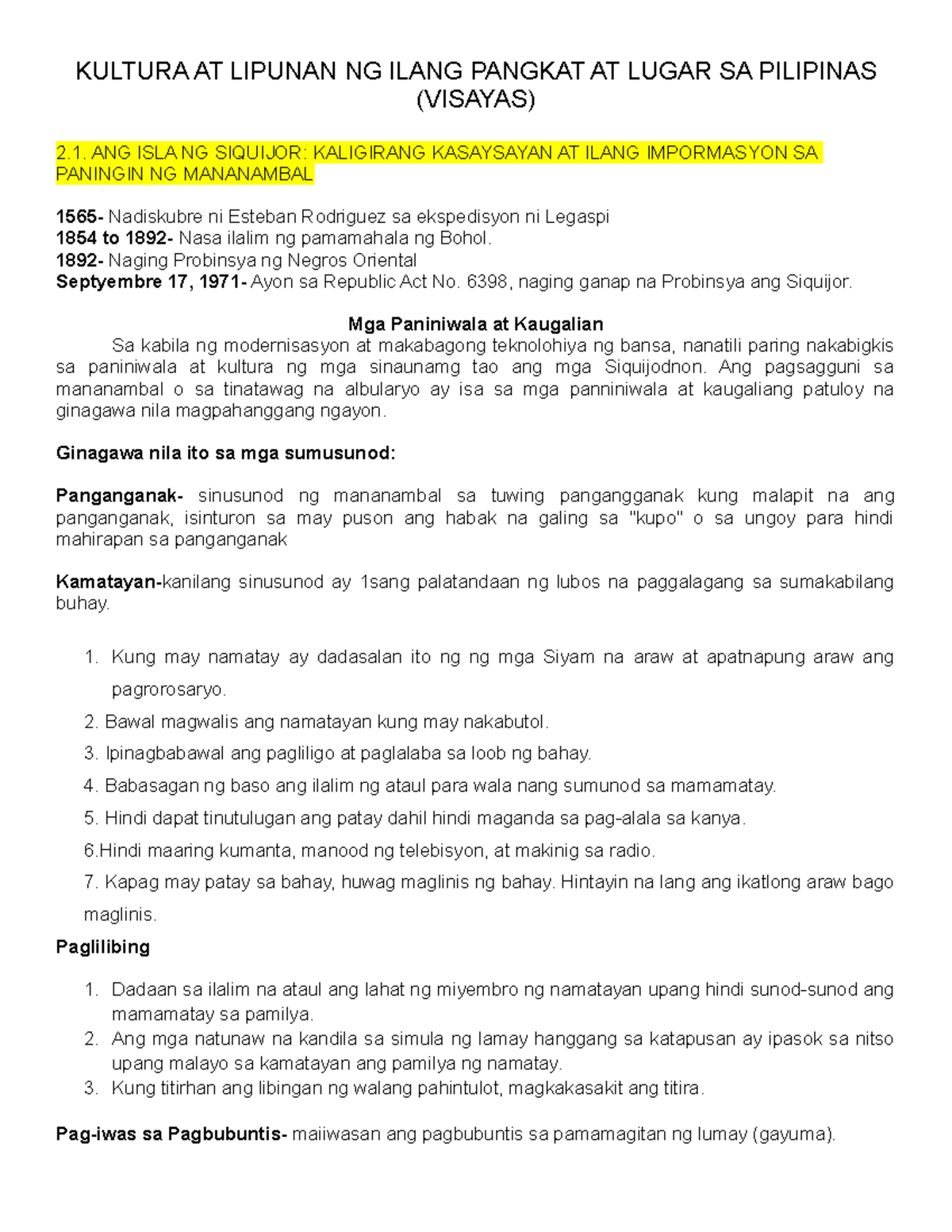 FIL101 - KULTURA AT LIPUNAN NG ILANG PANGKAT AT LUGAR SA PILIPINAS ...