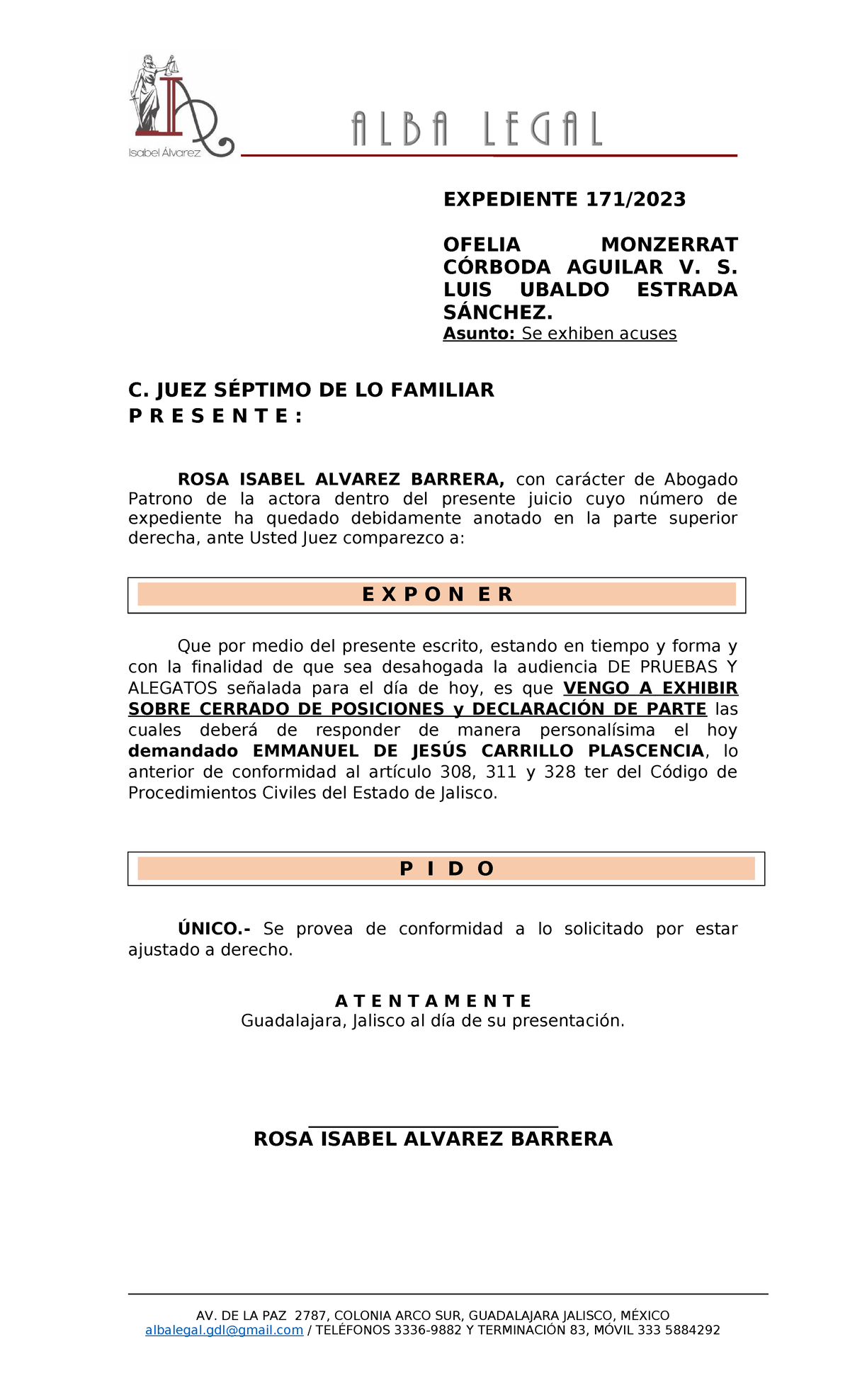 SE Exhiben Sobres EXPEDIENTE 171/ OFELIA MONZERRAT CÓRBODA AGUILAR V