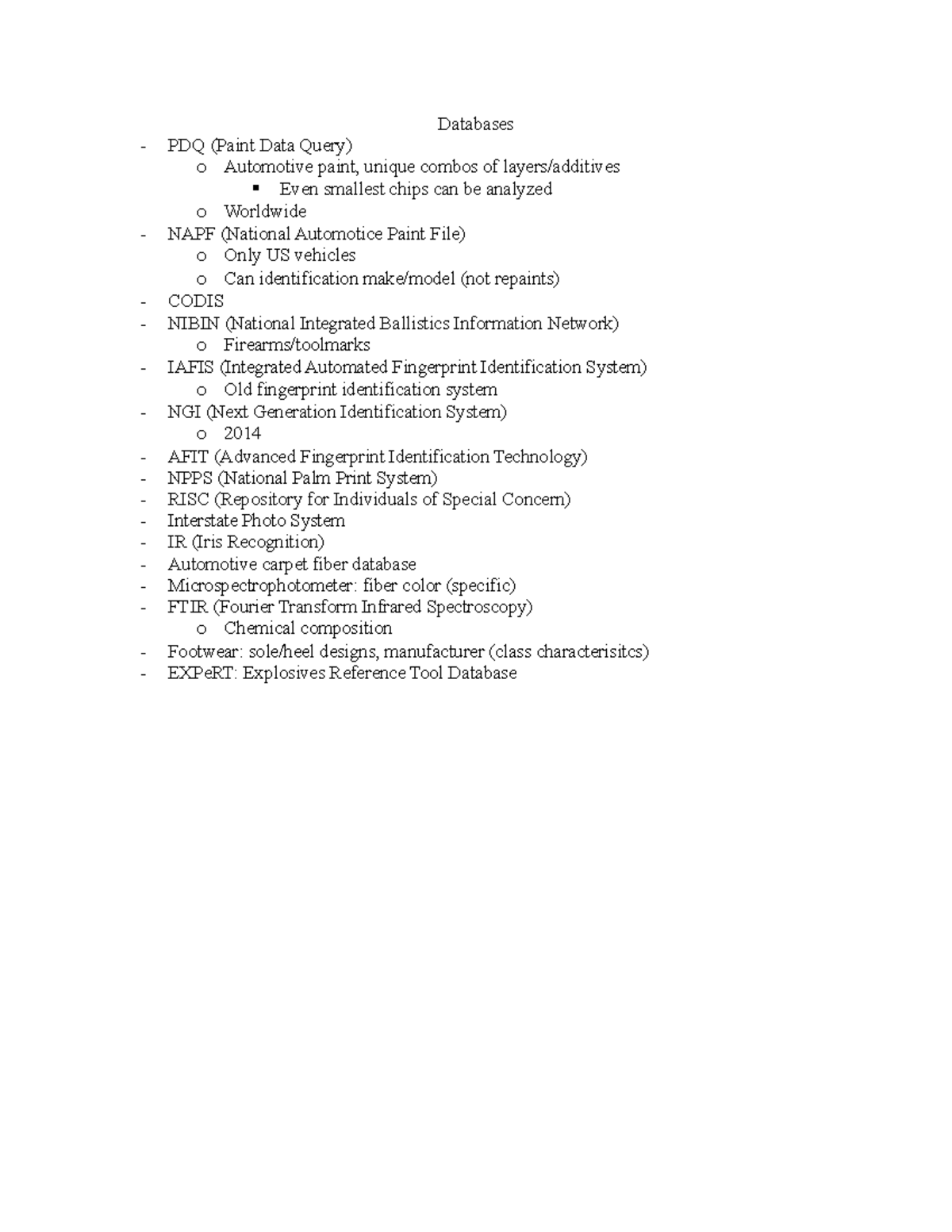 Databases Databases PDQ (Paint Data Query) o Automotive paint, unique