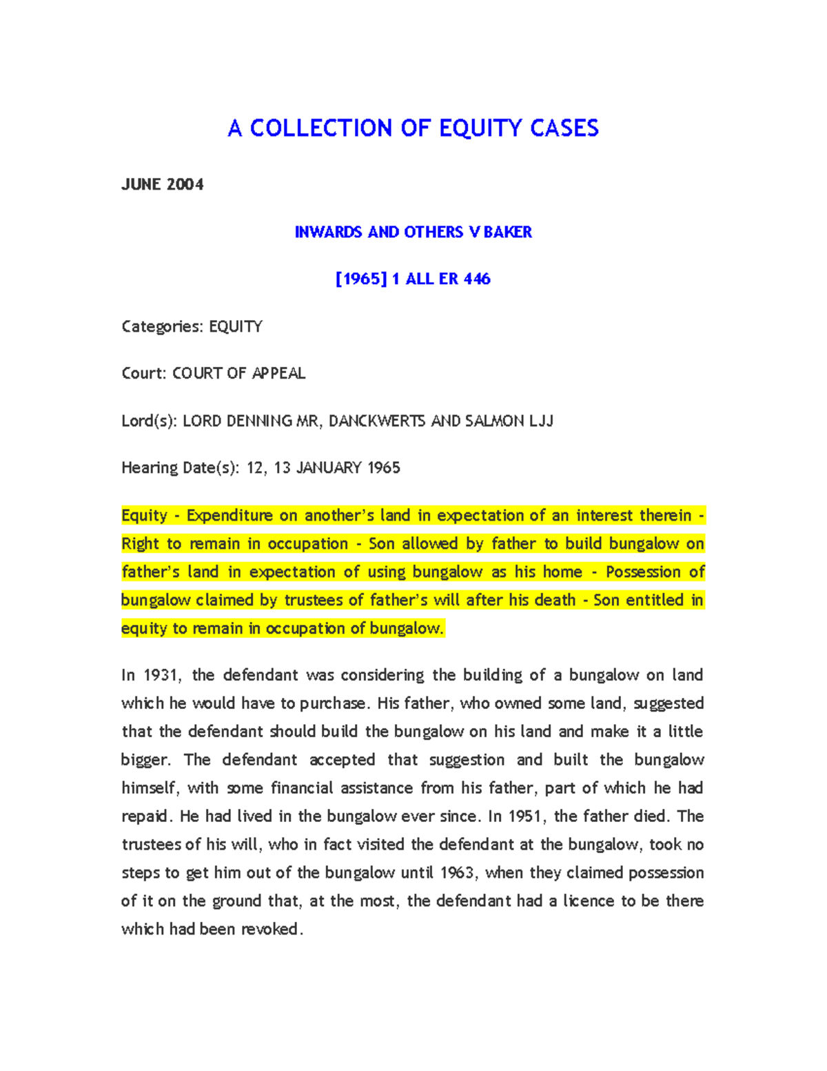 A Collection OF Equity Cases EQUITY AND TRUSTS MUK Studocu