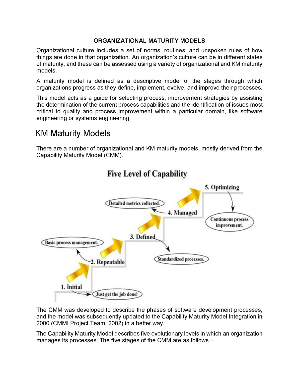 Organizational Maturity Models Lecture Eight - ORGANIZATIONAL MATURITY ...