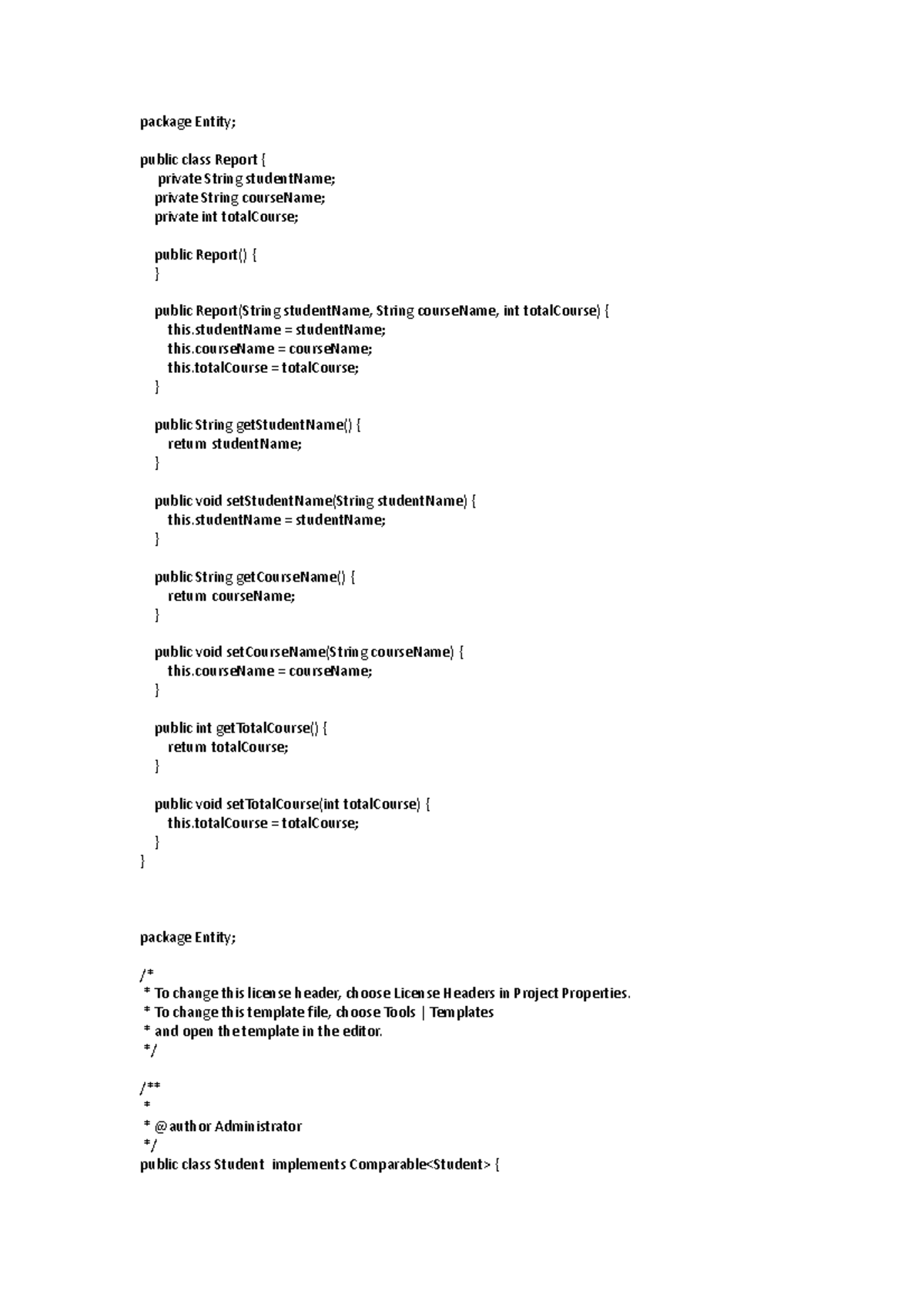 Lab21 đsaa package Entity; public class Report { private String