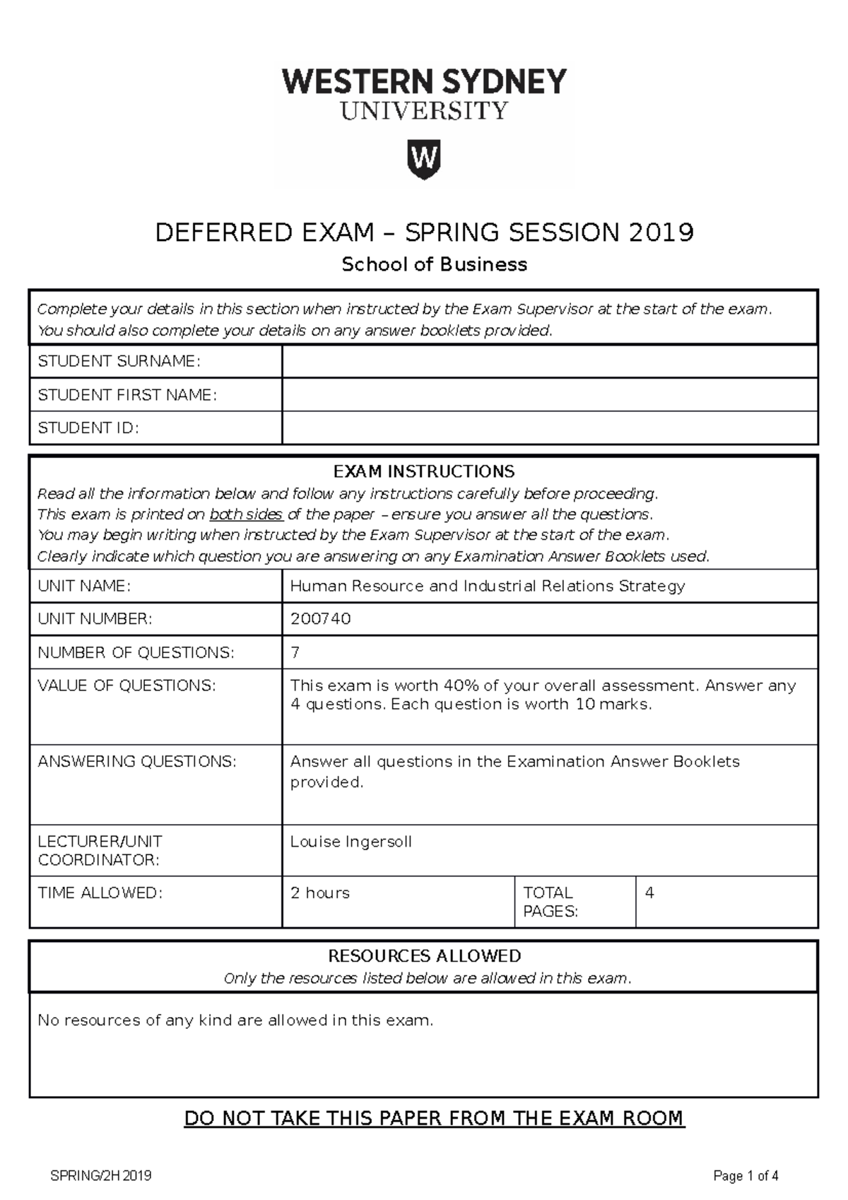2007 40 Deferred Exam Spring 2019 - DEFERRED EXAM – SPRING SESSION 2019 ...