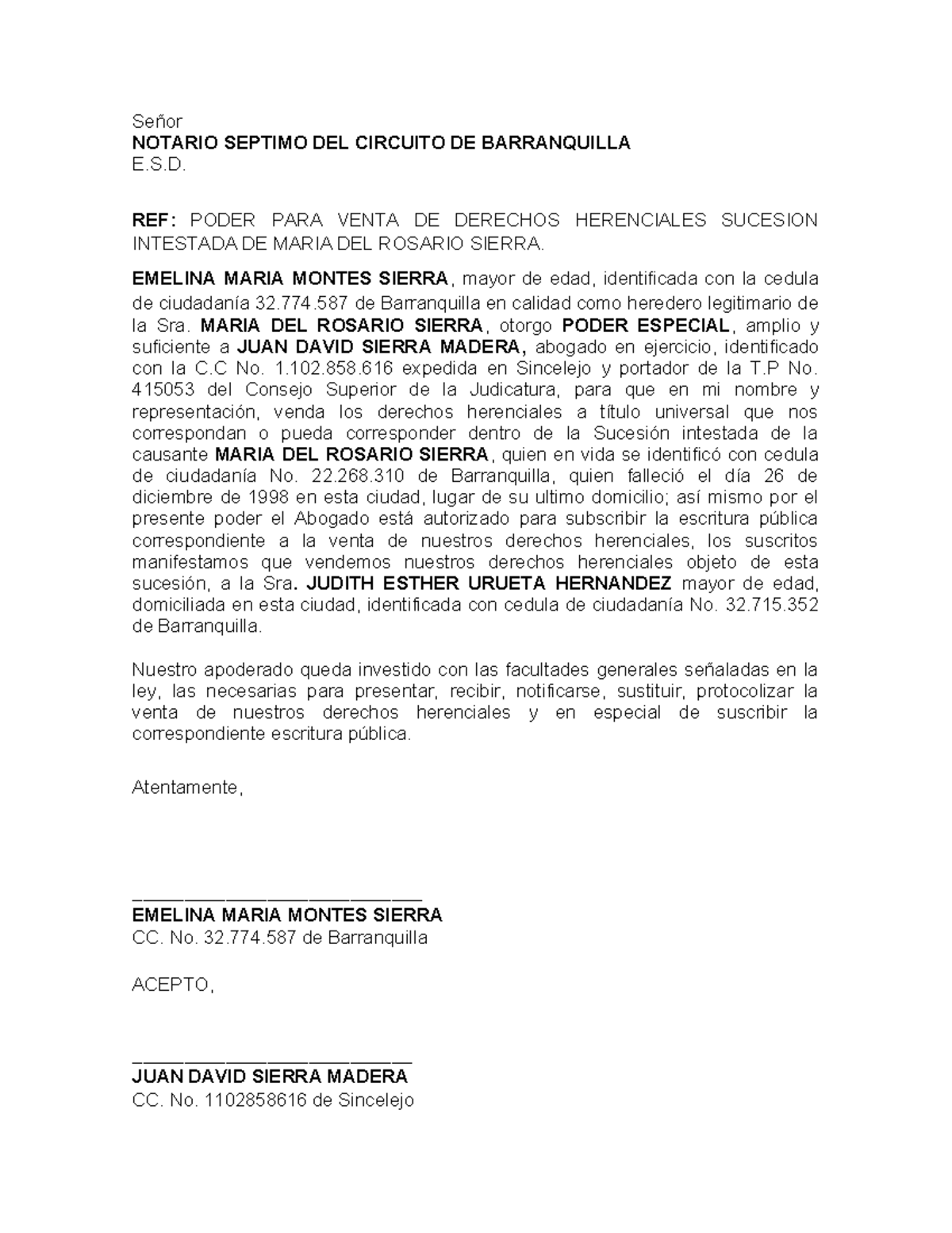 Poder Individual 1 - ninguno - Señor NOTARIO SEPTIMO DEL CIRCUITO DE ...