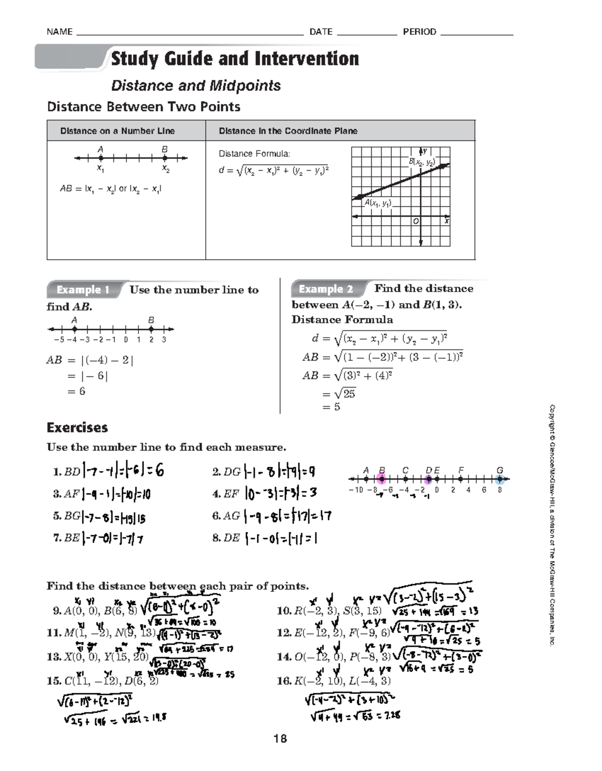 Distance And Midpoint - Copyright © Glencoe/McGraw-Hill, A Division Of ...