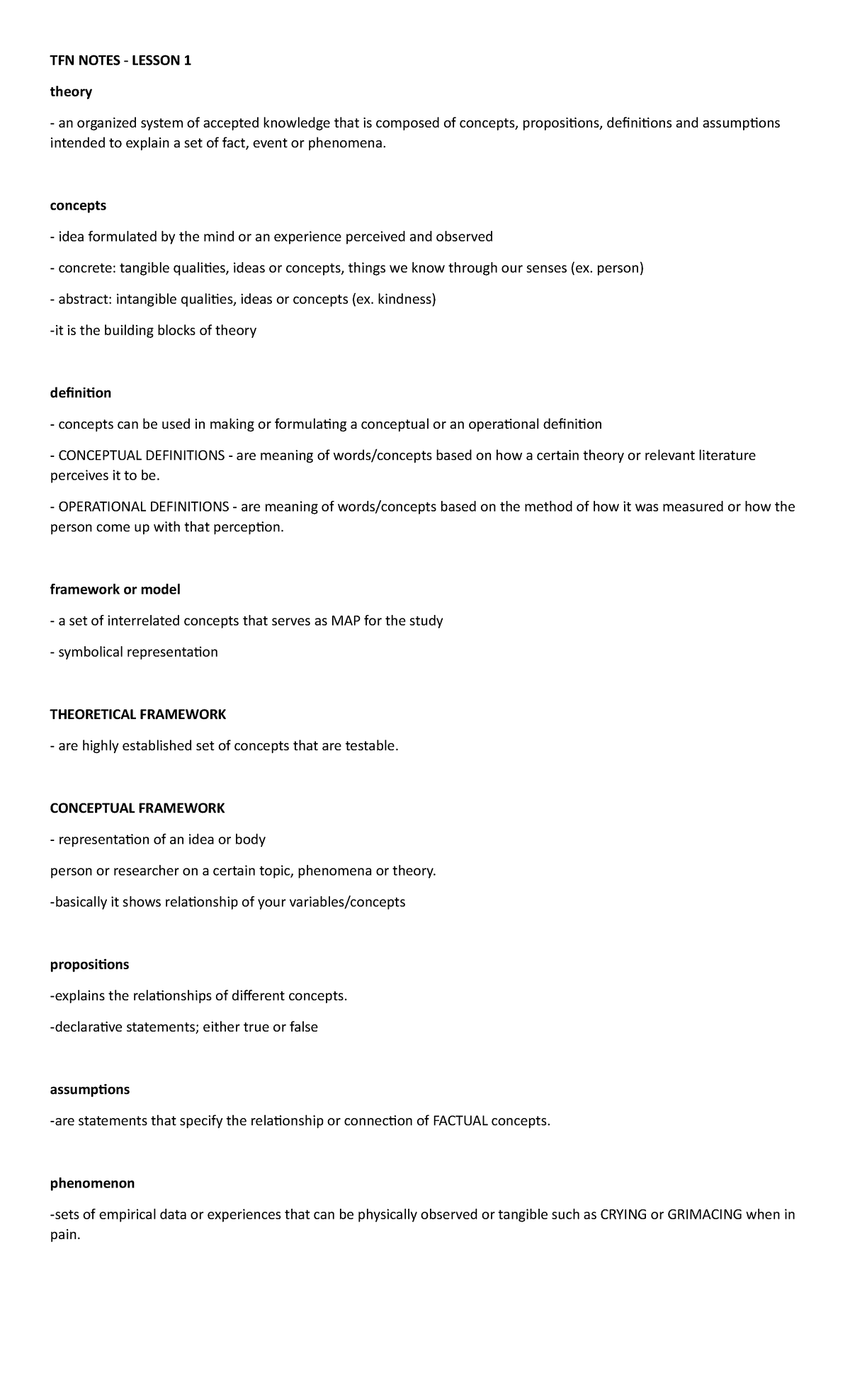 TFN Notes Lesson 1 - TFN NOTES - LESSON 1 theory an organized system of ...