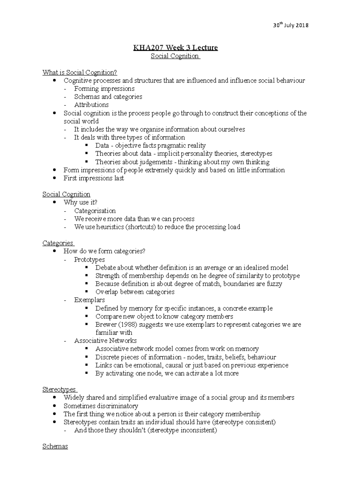 KHA207- Week 3 - Lecture notes 3 - 30 th July 2018 KHA207 Week 3 ...