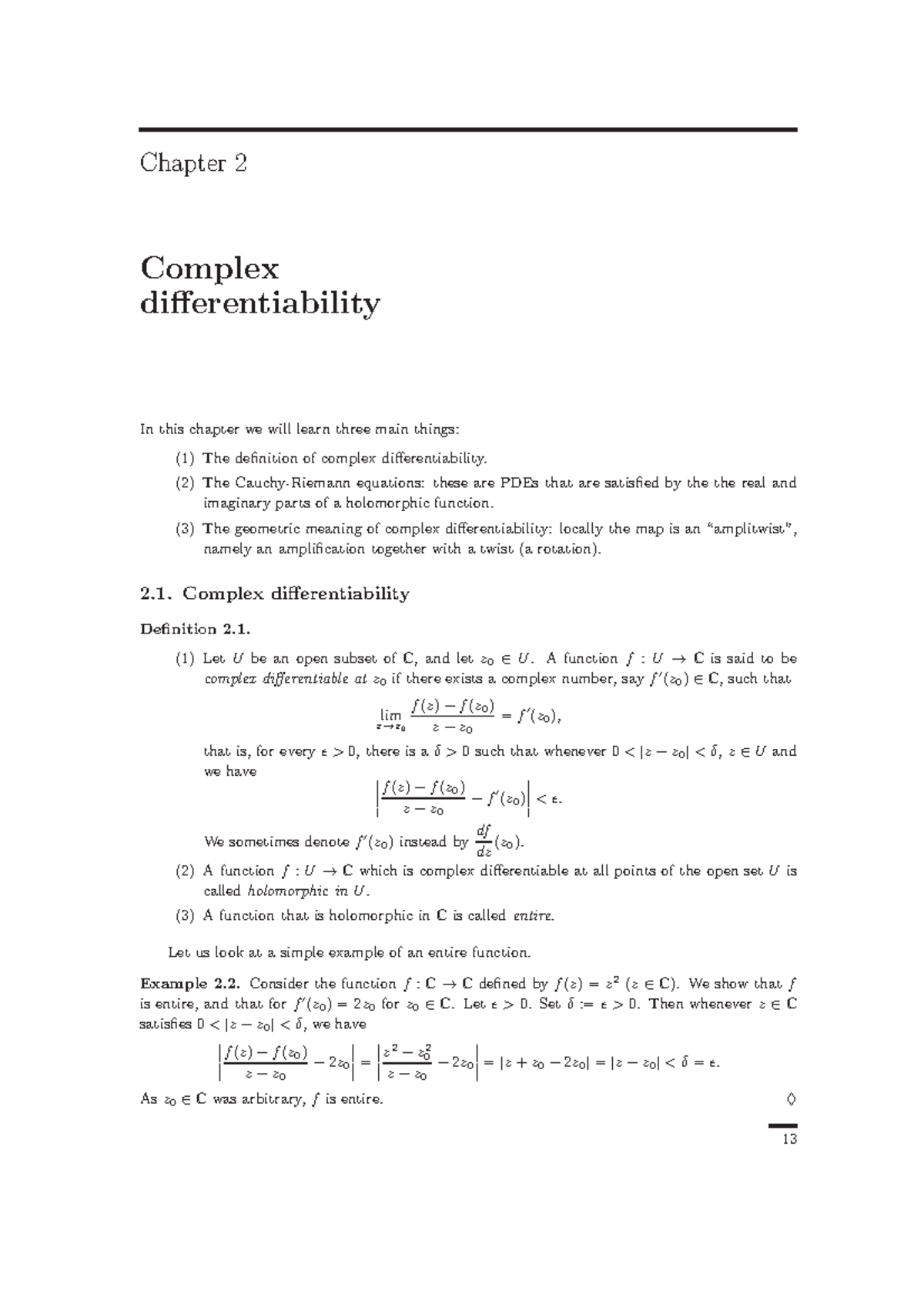 MA317 2012 Notes - Complex differentiability - Chapter 2 Complex ...