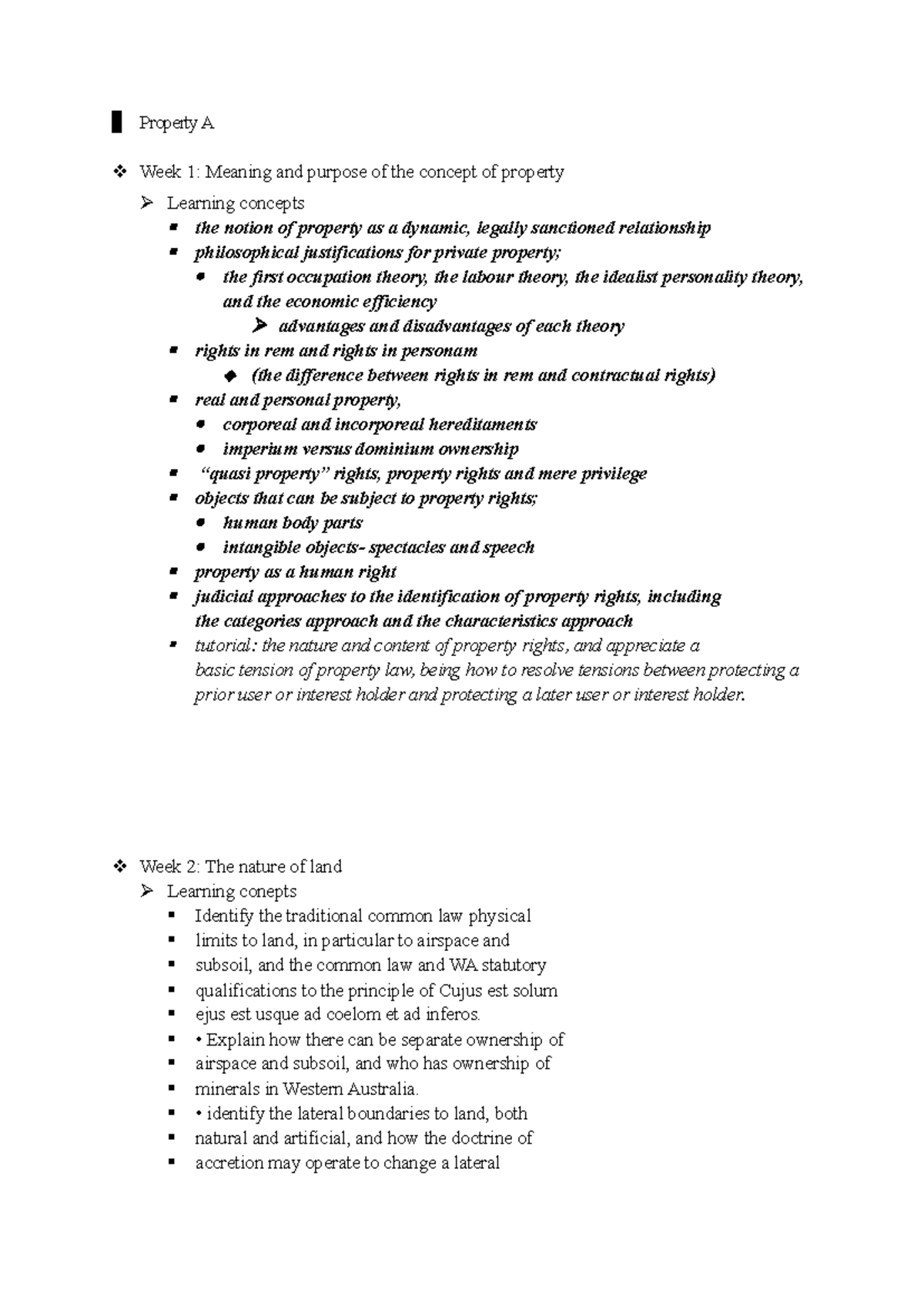 Property Law EXAM Notes - Property A Week 1: Meaning and purpose of the ...