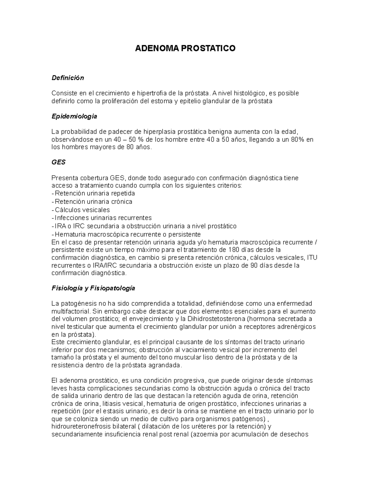 adenoma prostatico mediano vs