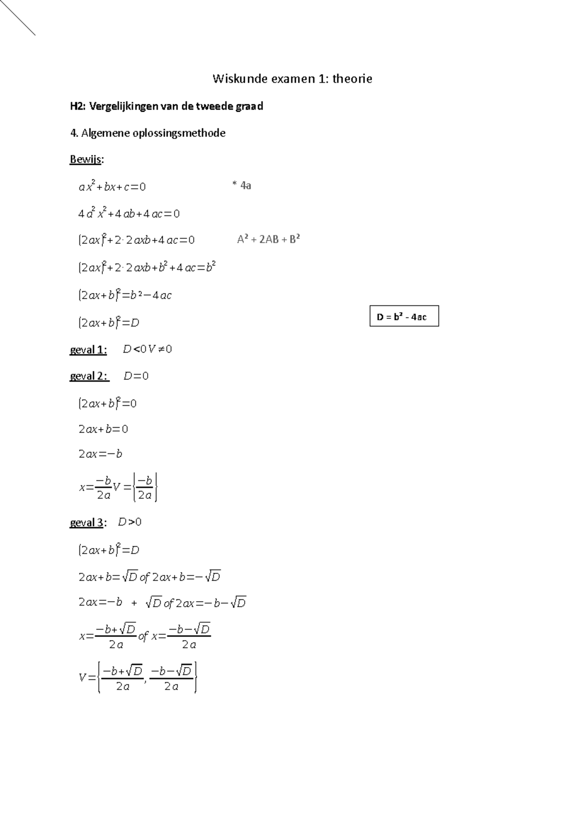 Wiskunde Examen 1 Theorie - Wiskunde Examen 1: Theorie H2 ...